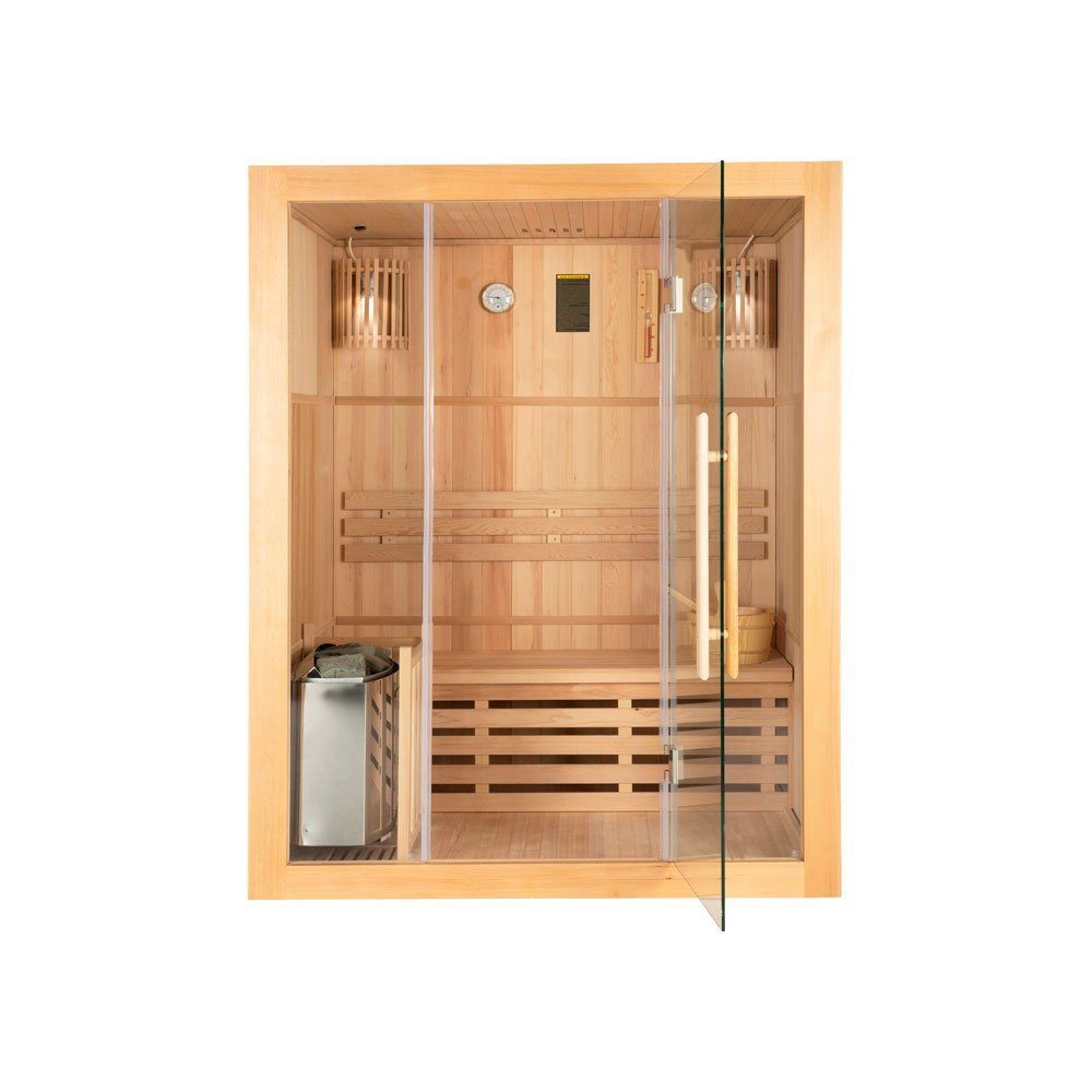 HOME DELUXE Sauna Traditionelle Sauna SKYLINE - L, BxTxH: 150,00 x 120,00 x 190,00 cm, für 3 Personen, inkl. 4,5 kW Saunaofen, aus Hemlocktanne