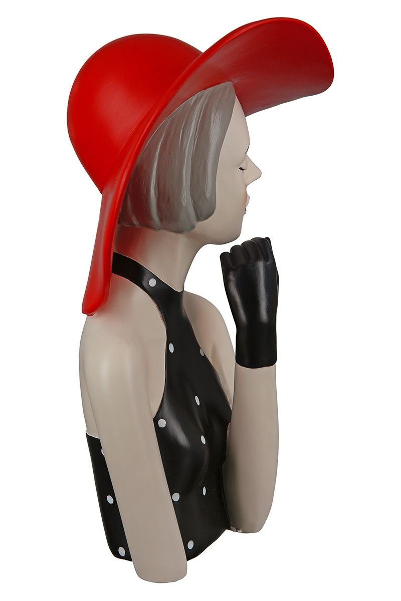 Hut oder GILDE rotem Poly Dekoobjekt LADY schwarzem handbemalt Figur mit