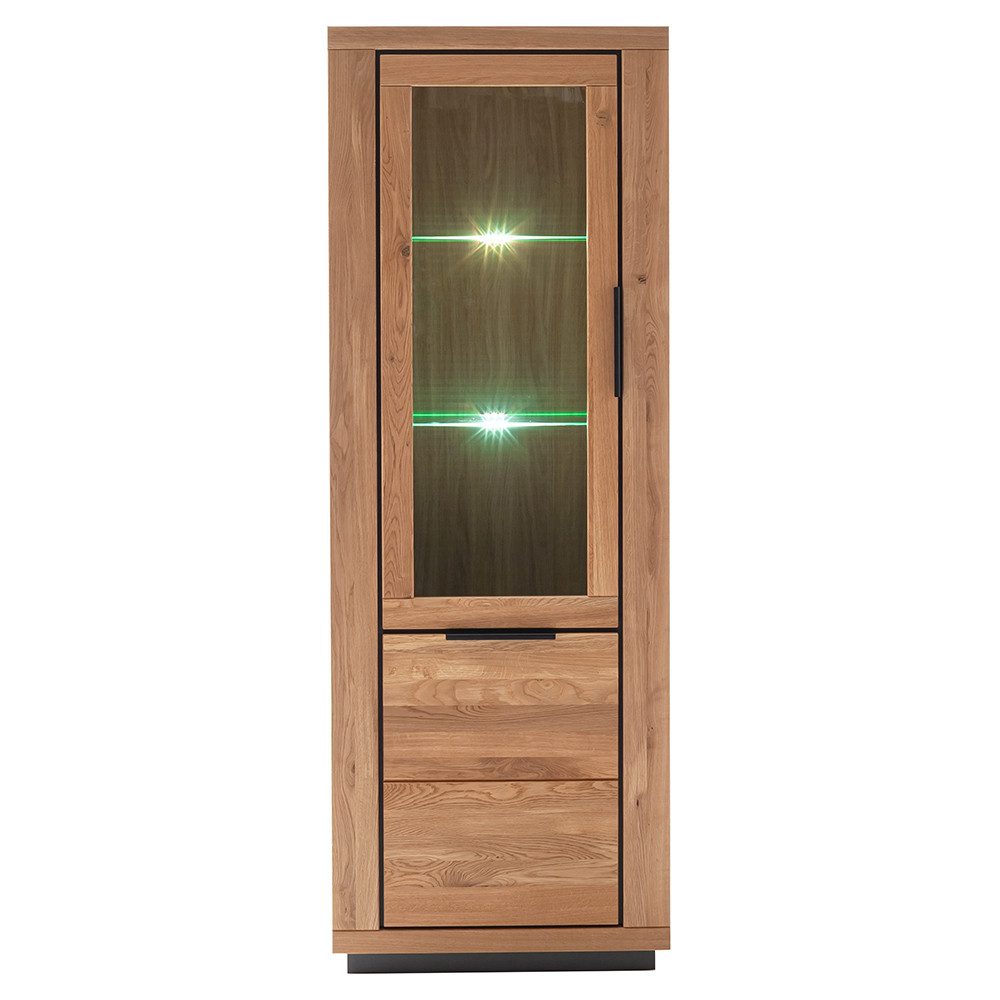 Lomadox Vitrine GIUSTINO-06 Eiche teilmassiv geölt, Massivholzfronten, LED-Beleuchtung