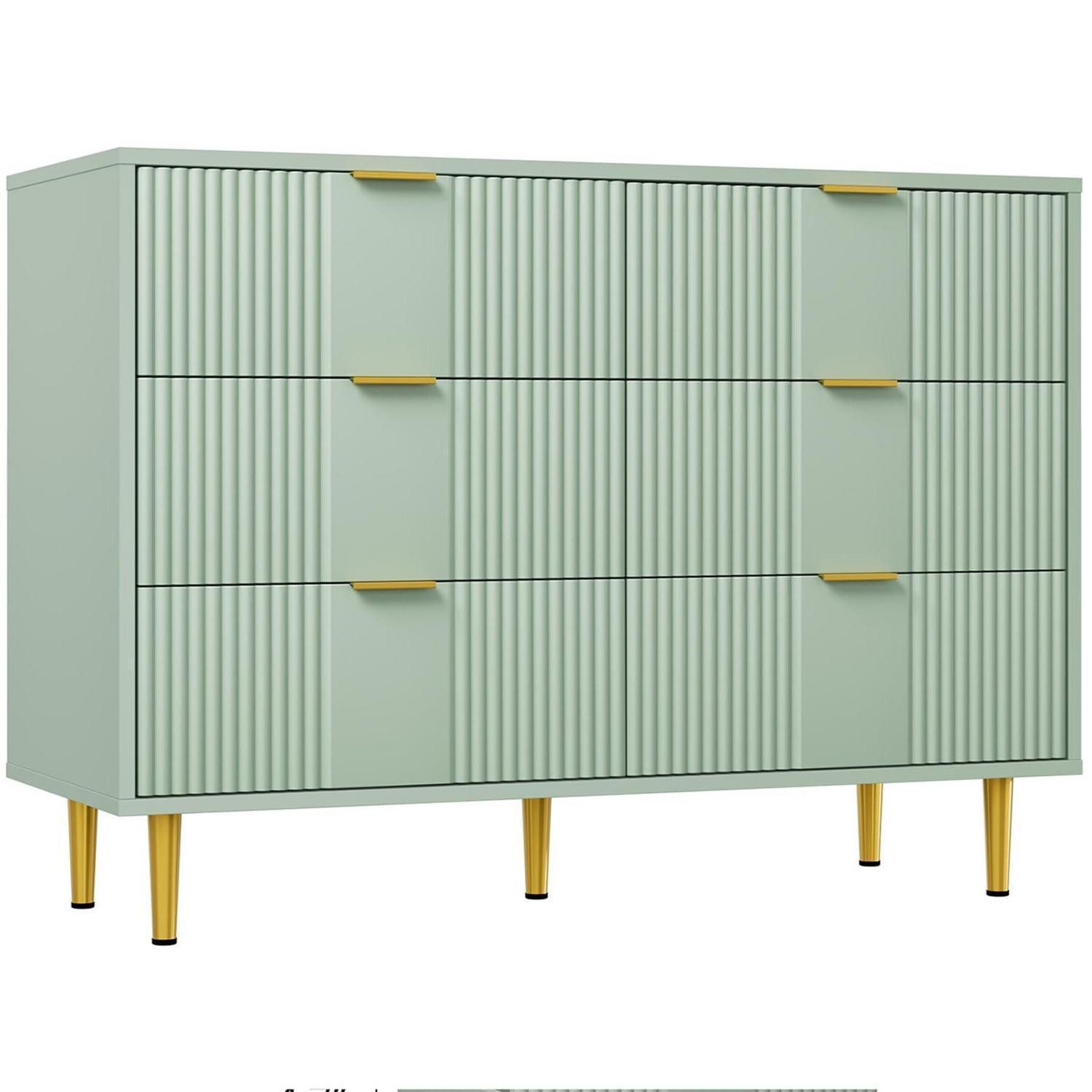 LuxusKollektion Kommode Kommode 6 Schubladen Olivengrün 100T x 40B x 75H cm (6 Schubladen)