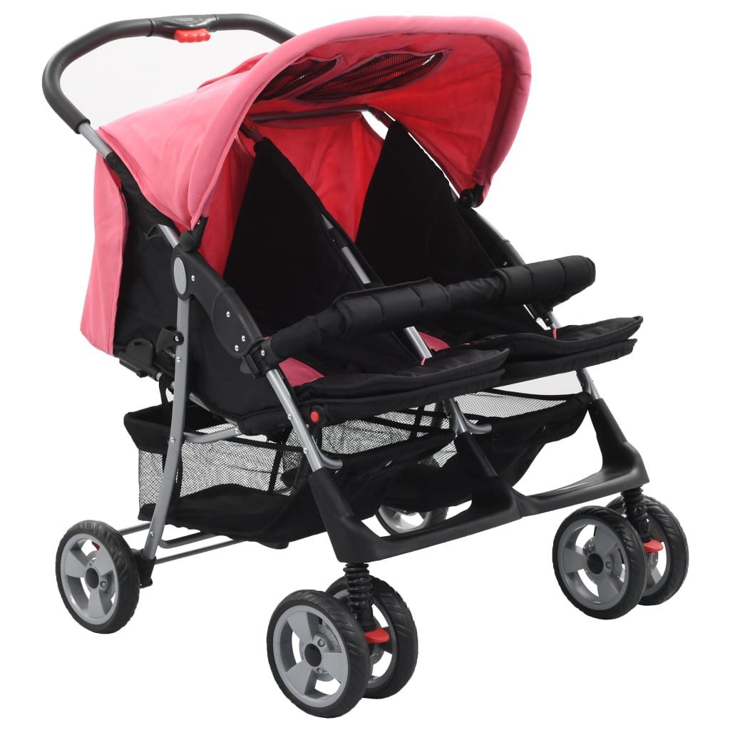 vidaXL Zwillingswagen, Rosa und Schwarz Stahl