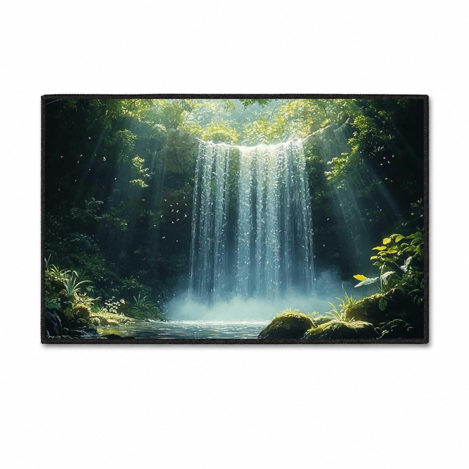 Jumpeak Teppich Wasserfall Wald Landschaft Teppich, naturgetreues Dschungel‑Motiv, rechteckig, Höhe: 5 mm, Kunstkaschmir, pflegeleicht, kurze Fasern, angenehm zu tragen
