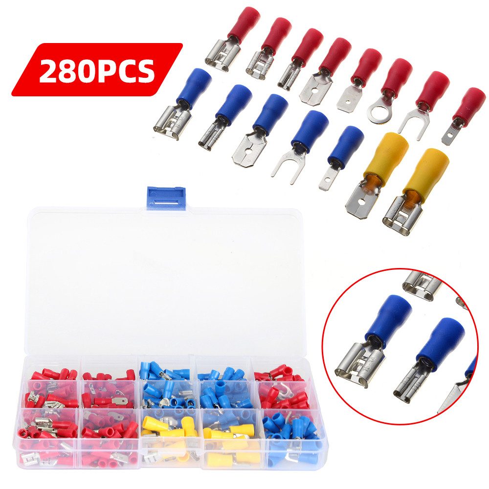 Kabelverbinder-Sortiment Kabelschuhe Set, 280 Stück 15 Typen Kabelschuhe Flachstecker