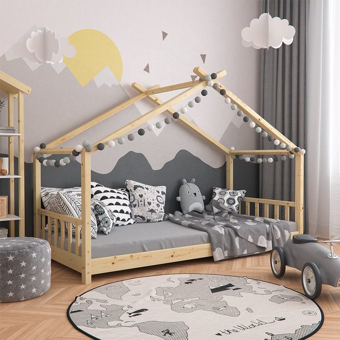 VitaliSpa® Kinderbett Hausbett Kinderhaus 90x200cm DESIGN Natur