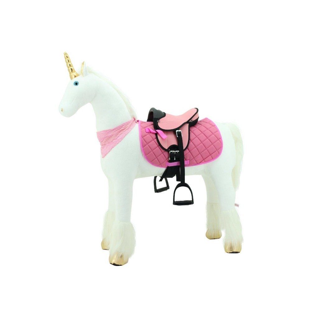 Sweety-Toys Stehpferd Stehpferd Einhorn 11100 125cm Weiß mit Stahlunterbau mit Reitsattel