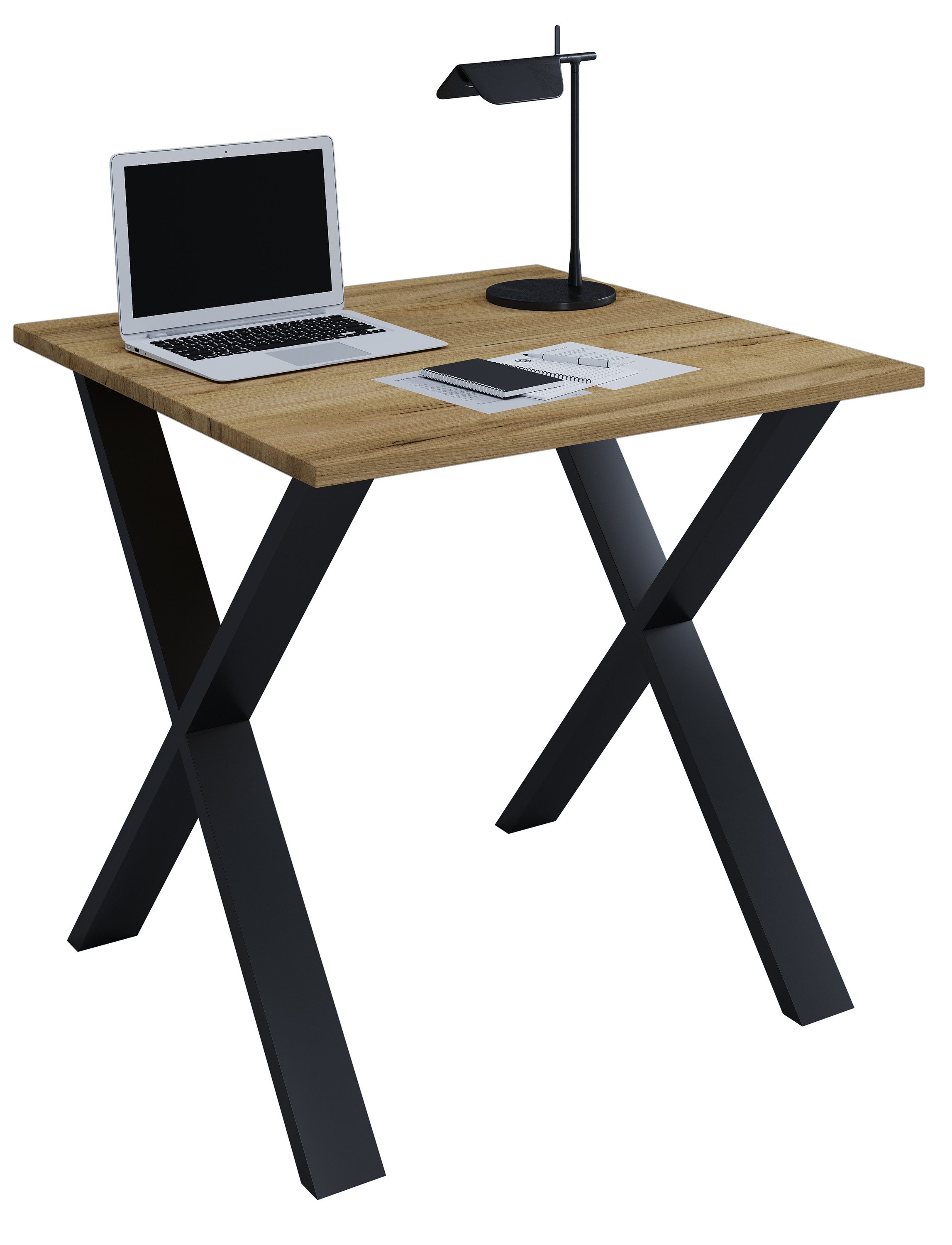 VCM Schreibtisch Bürotisch Lona H. 76 x B. 80 x T. 80 cm, Holz Schreibtisch, Füße aus hochwertigem Metall, Büromöbel