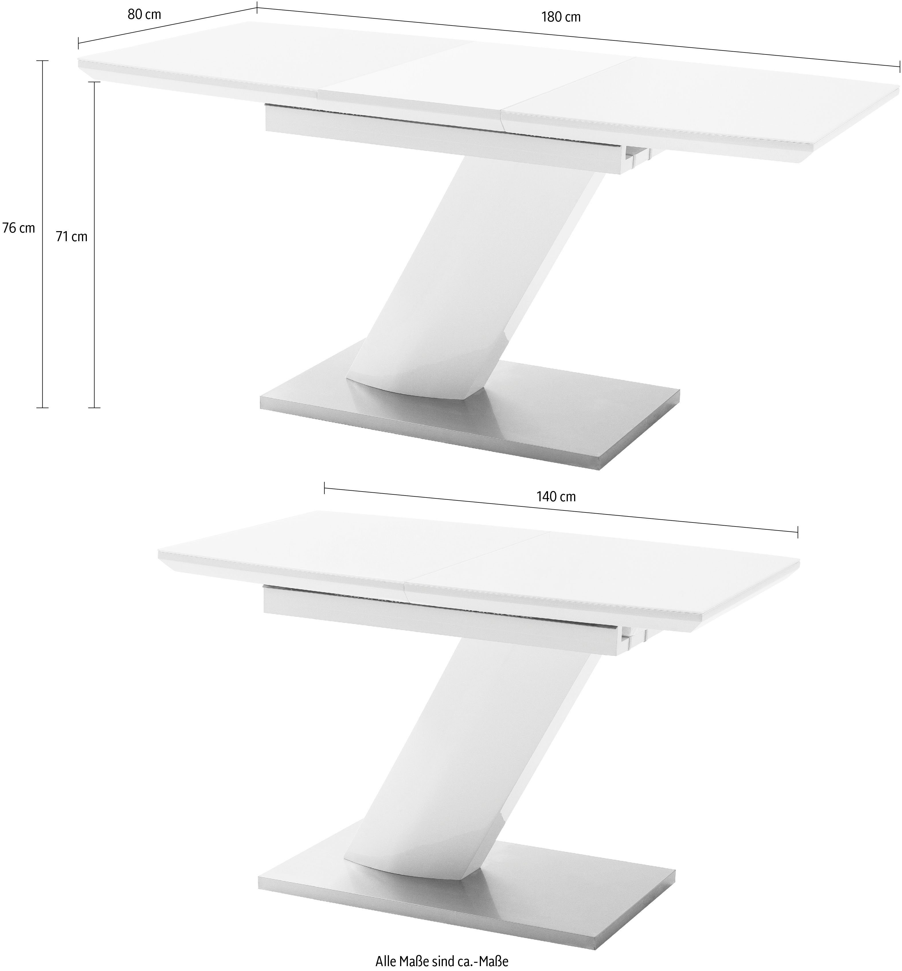 MCA furniture Esstisch Galina, Bootsform weiß vormontiert, in Sicherheitsglas mit Synchronauszug