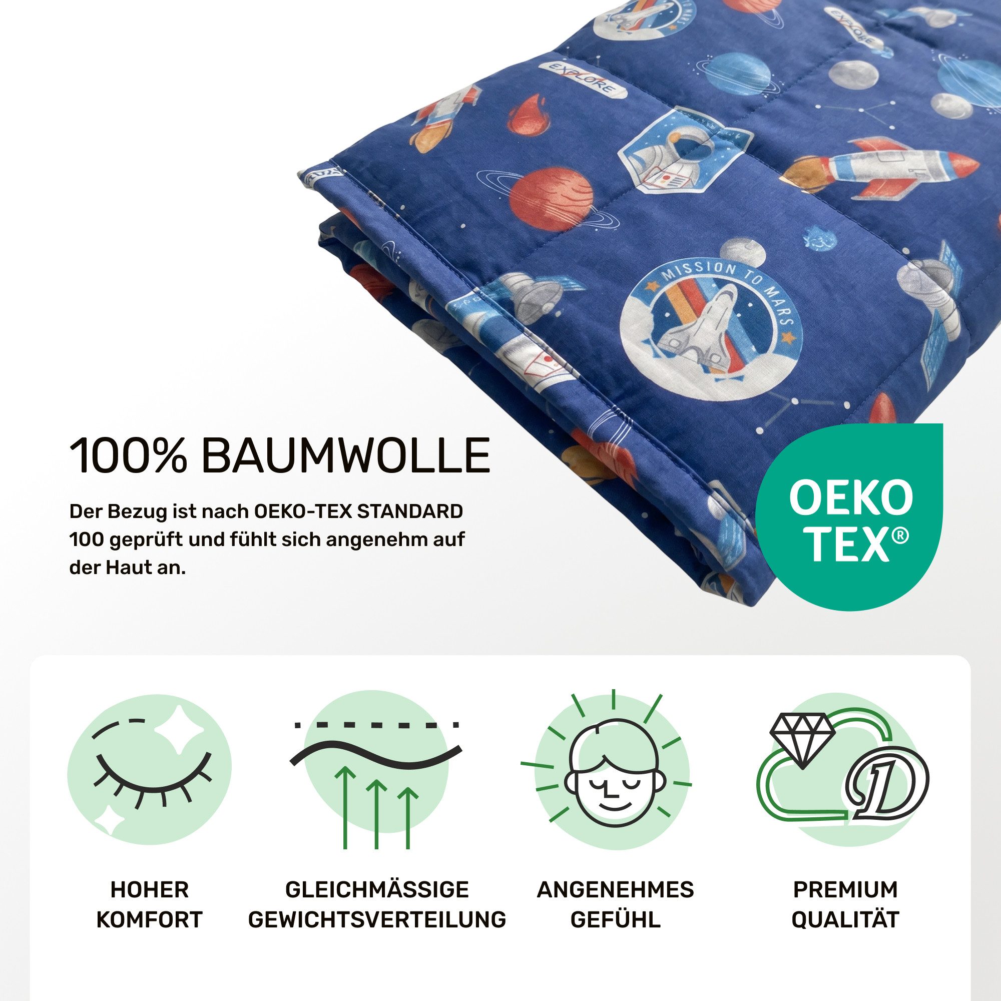 Dailydream Gewichtsdecke für Kinder, beschwerte Decke, Baumwolle oder Fleece, Füllung: Glasperlen, Gleichmäßige Gewichtsverteilung, doppelte Nähte, Handwäsche m – Bild 4 von 5