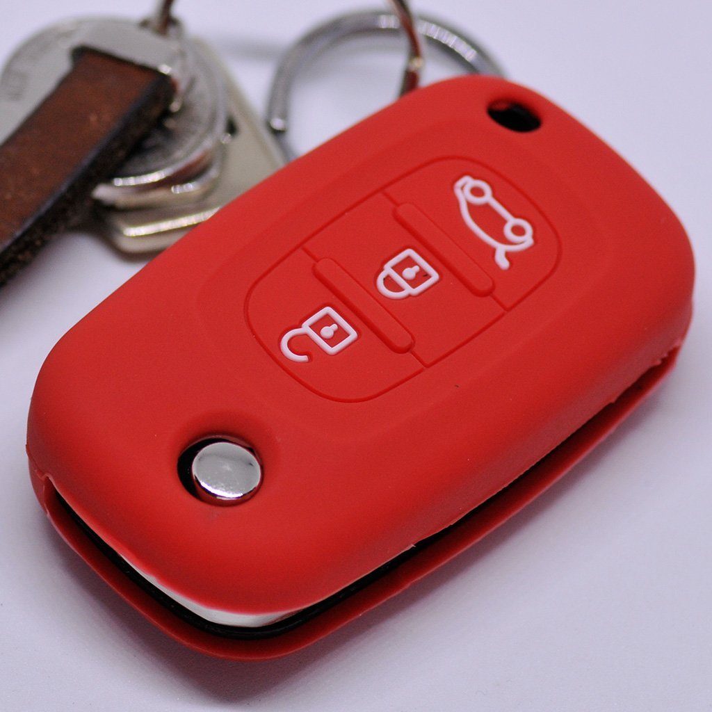 mt-key Schlüsseltasche Autoschlüssel Softcase Silikon Schutzhülle Rot, für Renault  Twingo Clio Smart Forfour 3 Tasten Klappschlüssel