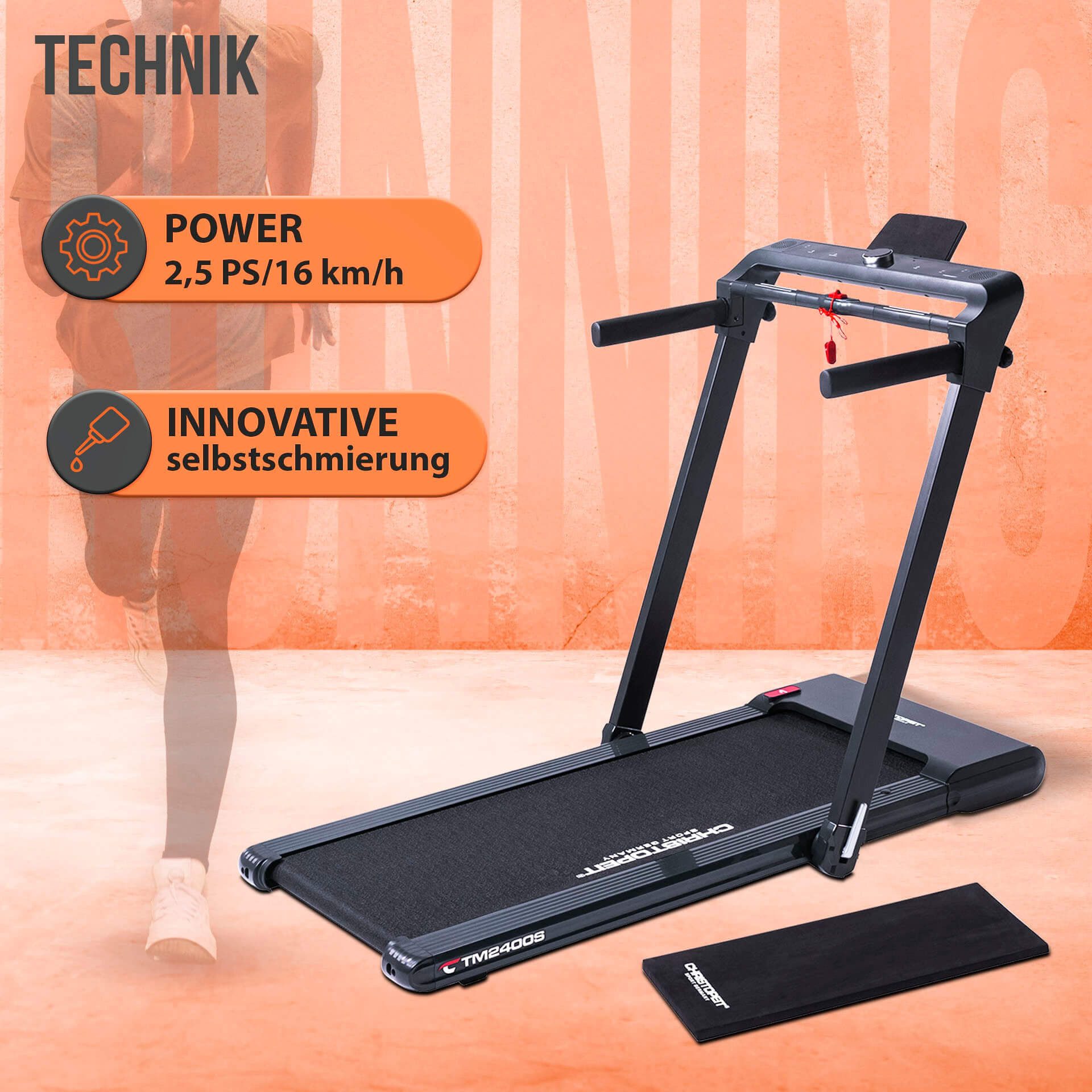Christopeit Sport® Laufband TM 2400S (Gestensteuerung, klappbar), bis max. 16 km/h, klappbar, 120 kg max. Benutzergewicht