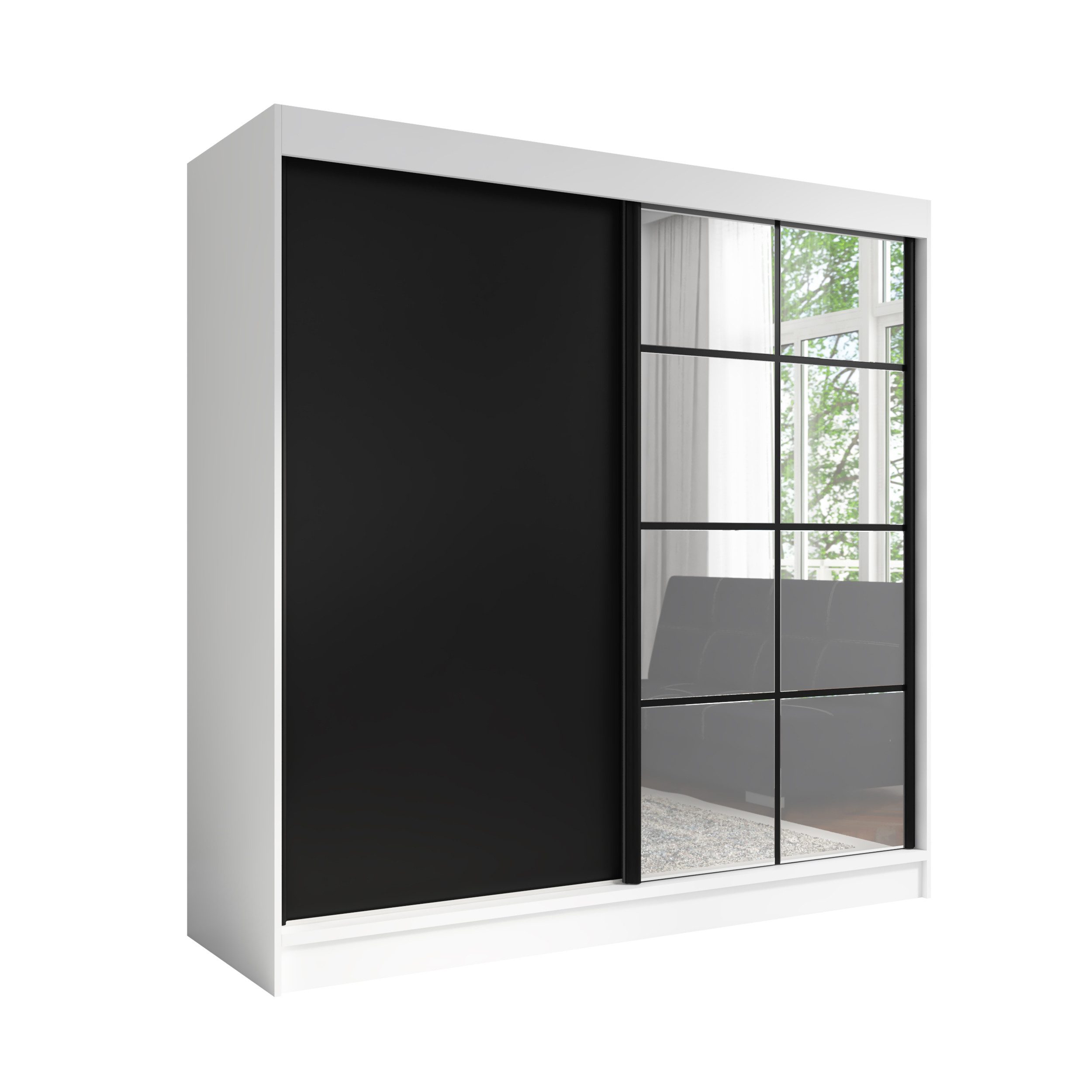 A&J MöbelLand GmbH Schiebetürenschrank TINA 2-türiger Kleiderschrank mit 2 Kleiderstangen und Spiegel (TOP ANGEBOT! Geräumiger Schrank mit einer Breite von 200 cm und Spiegel, ideal zur Aufbewahrung von Kleidung und Accessoires. TOP PRODUKT! Wählen Sie da