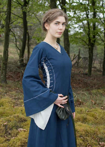 Battle Merchant Ritter-Kostüm Spätmittelalterliches Höllenfensterkleid Bliaut Amal Blau/Natur M