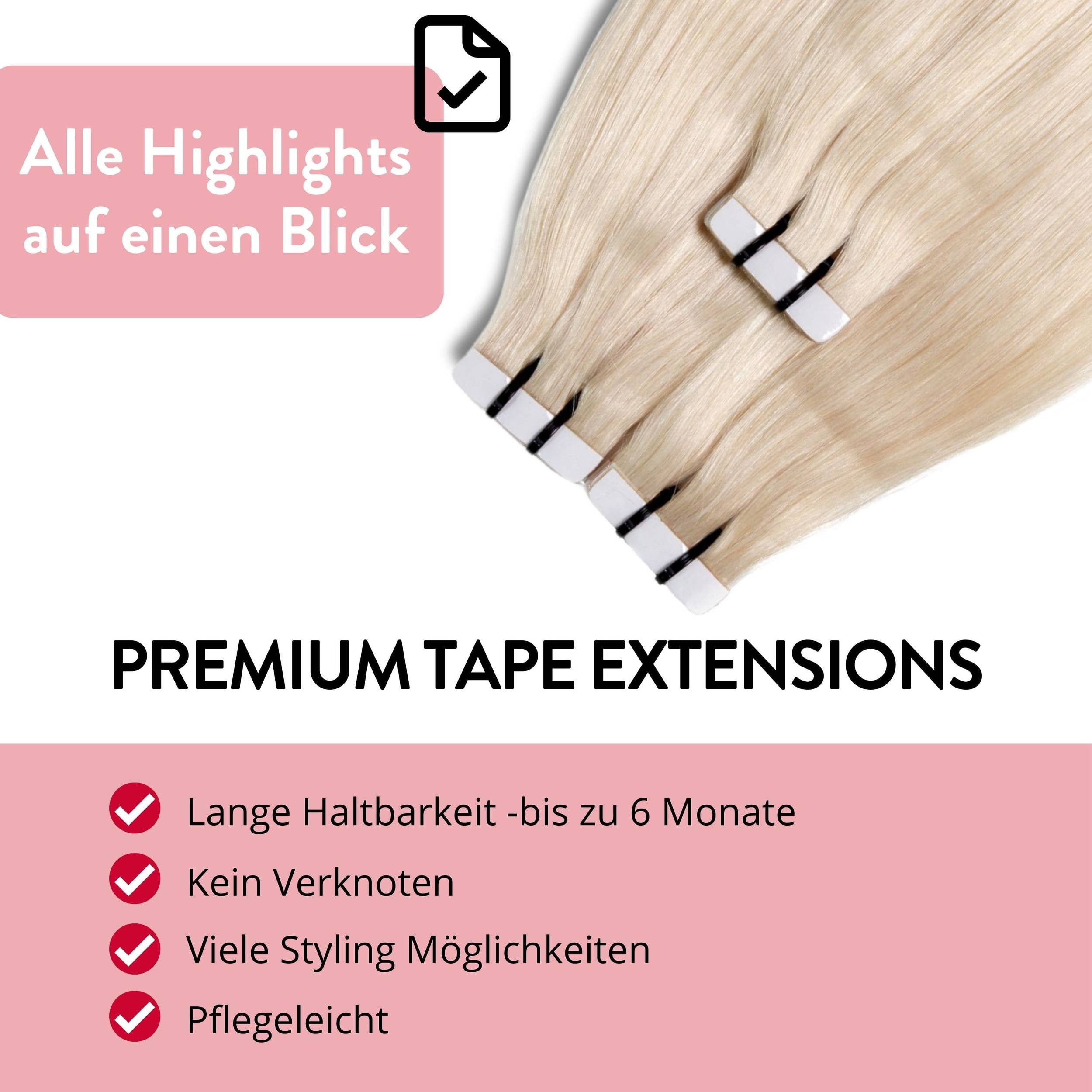 hair2heart Echthaar-Extension Premium Tape Extensions #10/0 Hell-Lichtblond 40cm