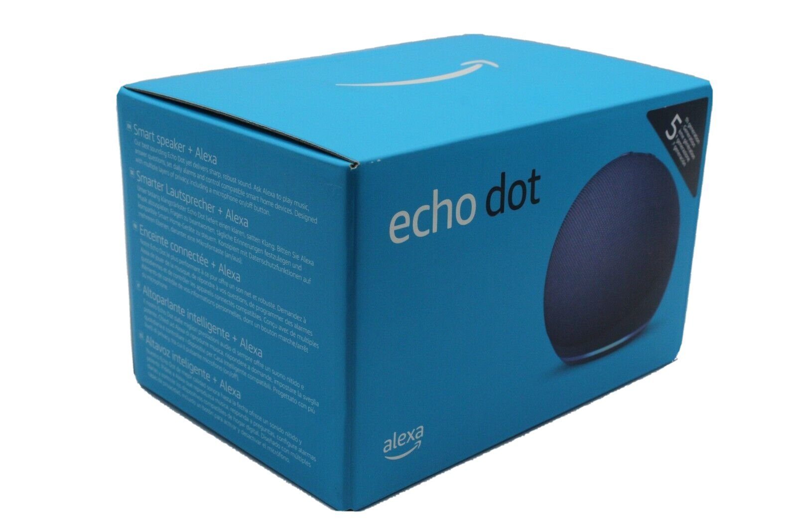 Echo (WLAN Alexa (WiFi), Sprachsteuerung, mit Lautsprecher 2022 Generation Bluetooth, Einfache Mikrofon-aus-Taste) 5. Installation, blau Speaker Smart Dot Amazon Smart