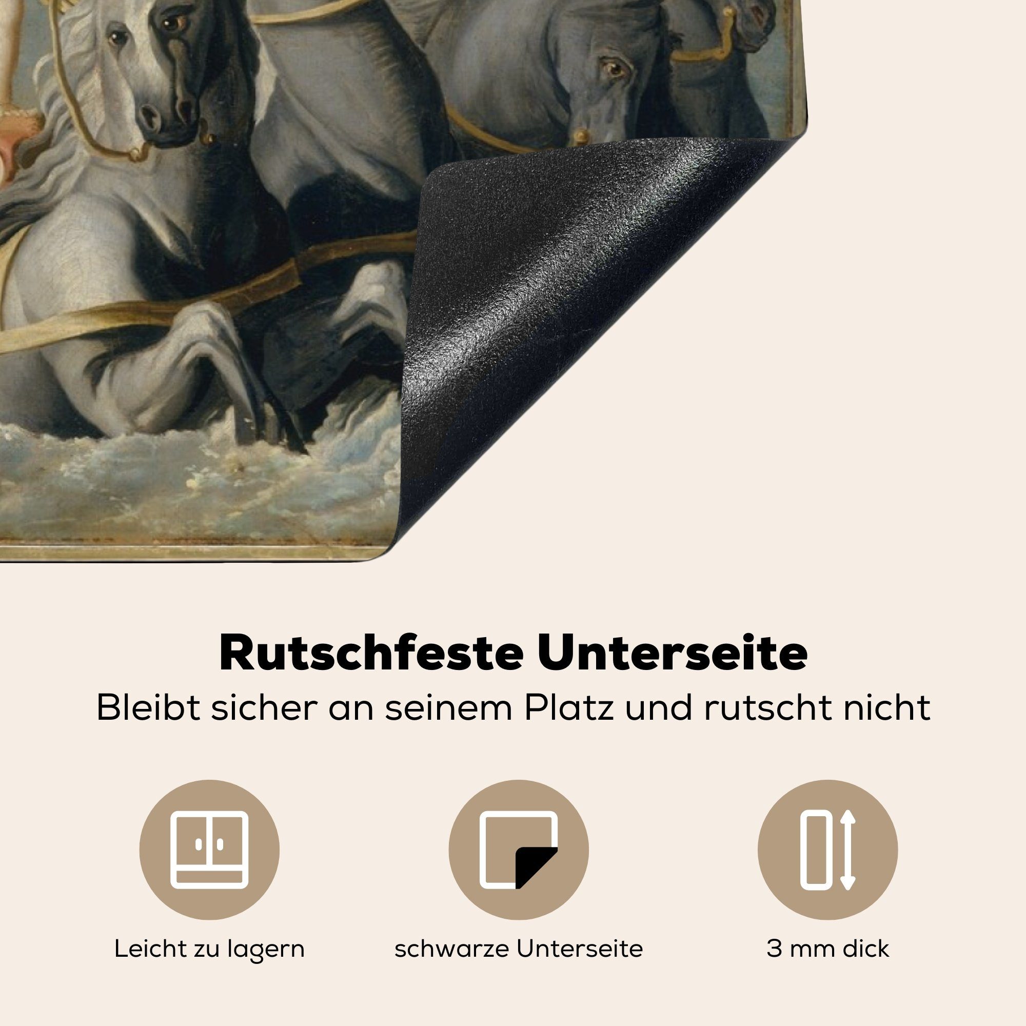 Copley, 83x51 Rückkehr Vinyl, des (1 cm, - Ceranfeldabdeckung, Herdblende-/Abdeckplatte Die Neptun Arbeitsplatte Singleton MuchoWow von Gemälde tlg), küche John für