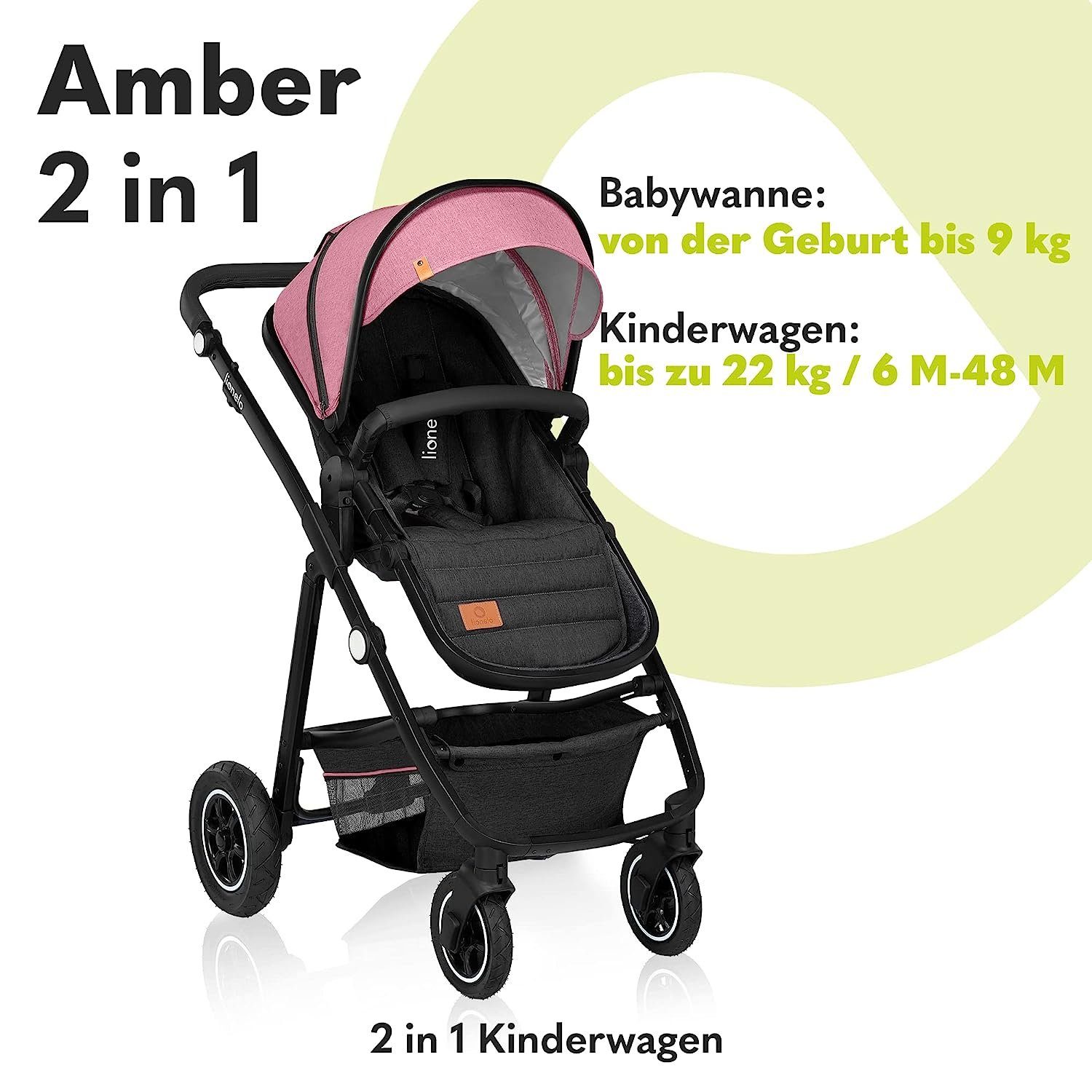lionelo Kombi-Kinderwagen Amber, Tasche Moskitonetz Rosa 2in1 Regenschutz Schutzüberzug