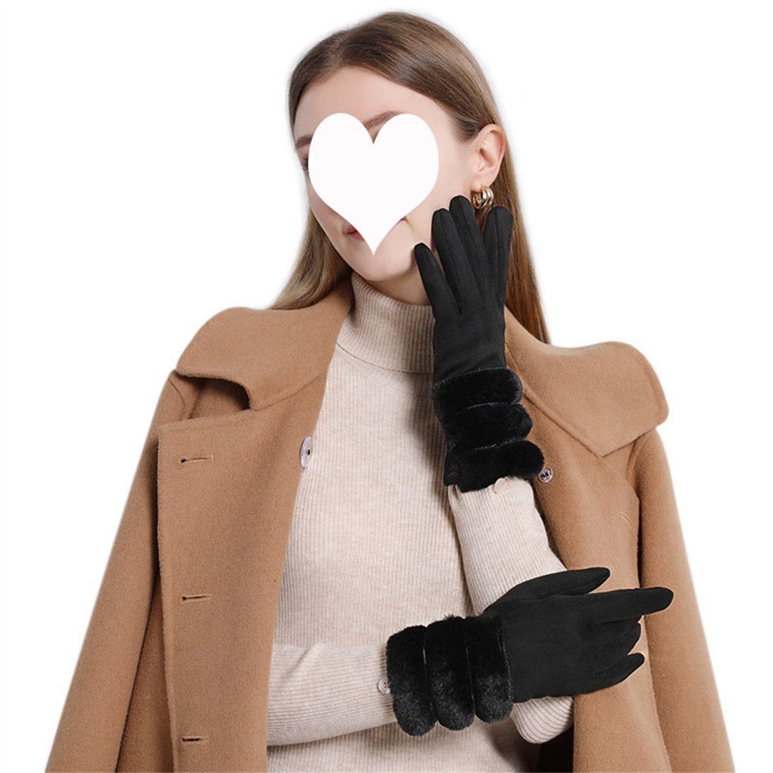 DÖRÖY Fleecehandschuhe Damenmode Verdickter Plüsch Handschuhe, Reiten Warme Handschuhe Schwarz