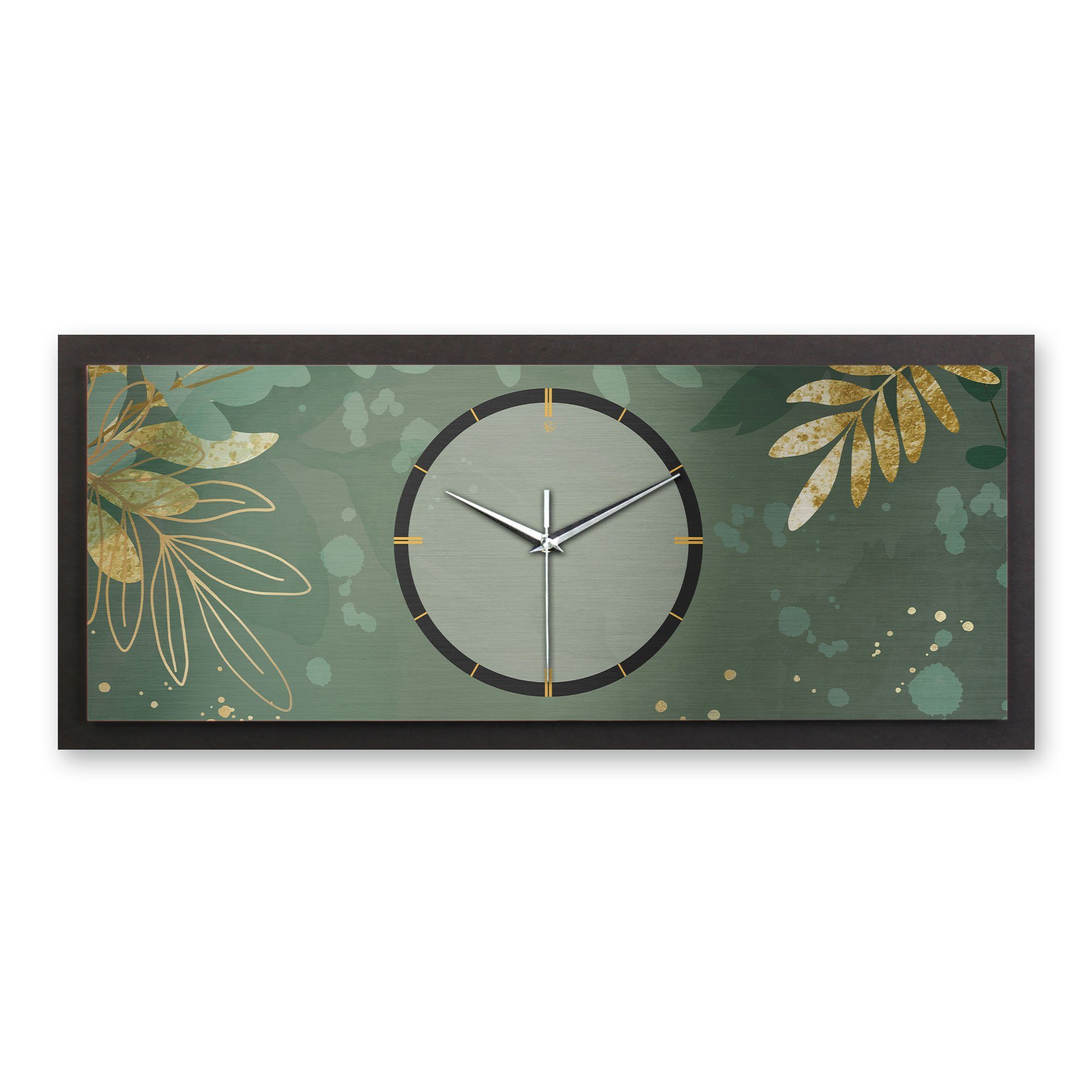 Kreative Feder Wanduhr 3D Designer-Wanduhr Green & Gold (ohne Ticken; Funk- oder Quarzuhrwerk; elegant, außergewöhnlich, modern)