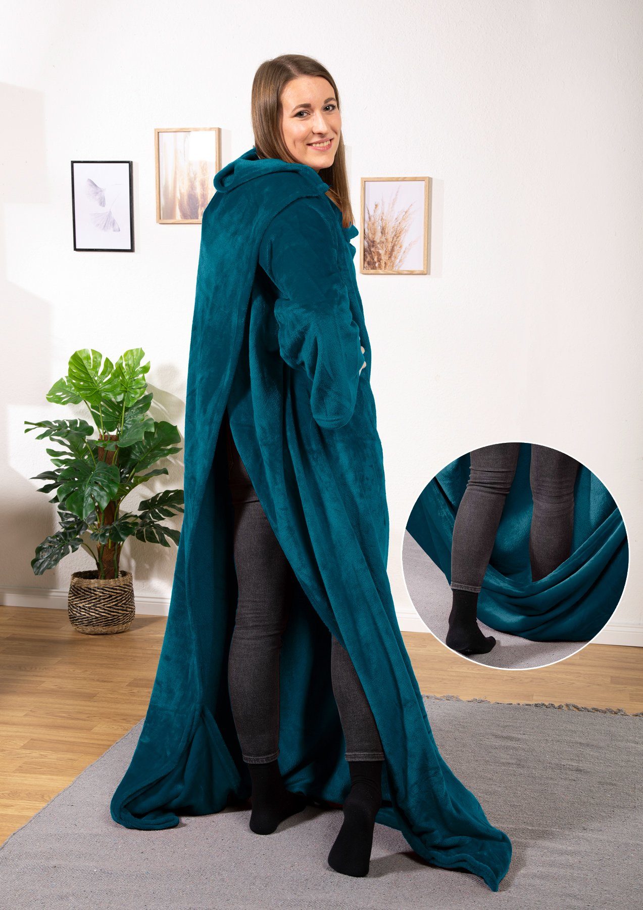 Wohndecke tragbare Ganzkörperdecke Kuscheldecke Ärmeldecke, heimtexland, flauschige Ärmel Decke I Soft Flanell I Geschenk Wohlfühlen – Bild 3 von 5