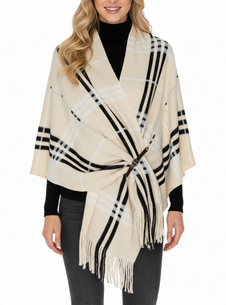 dy_mode Strickponcho Damen Strickponcho mit Fransen Poncho XXL Schal / Stola / Umhang mit Fransen, 3-in-1 Styling