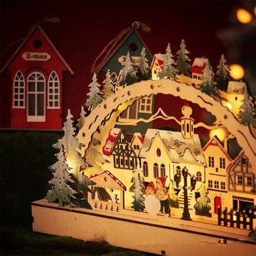 autolock Weihnachtsdorf Weihnachtsdorf 3D LED Leuchtendes Weihnachtsdorf aus Holz, Weihnachtsdeko Fenster Winterdorf Weihnachtsdekoration