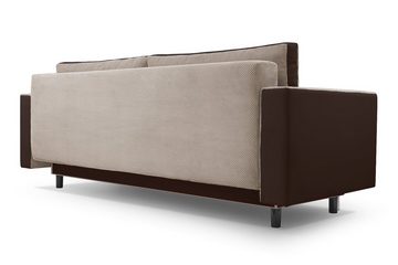 Beautysofa 3-Sitzer MALTA, Polstersofa aus Webstoff + Kunstleder, mit Schlaffunktion und Bettkasten, 225 cm Dreisitzer Sofa