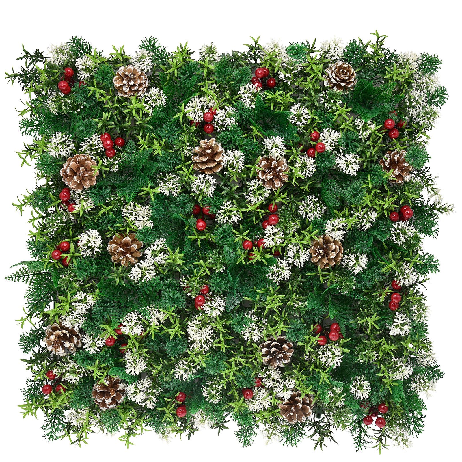 Kunstpflanze Pflanzenwand Greenglow, Dekorative Weihnachtswand, Kubus, Lebensechte Details für eine festliche Weihnachtsstimmung