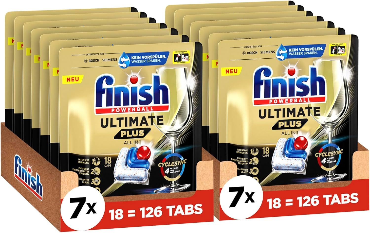 FINISH Ultimate Plus All in 1 Spülmaschinen Caps Spülmaschinentabs (Spar-Pack, [252-St. Kapsel Fettlösekraft und Glanz)