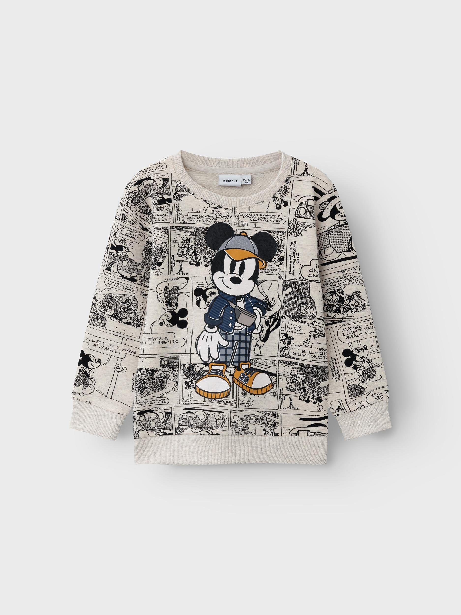 Ärmelbündchen SWEAT NMMOBIS Sweatshirt BRU It gerippten Name MICKEY mit