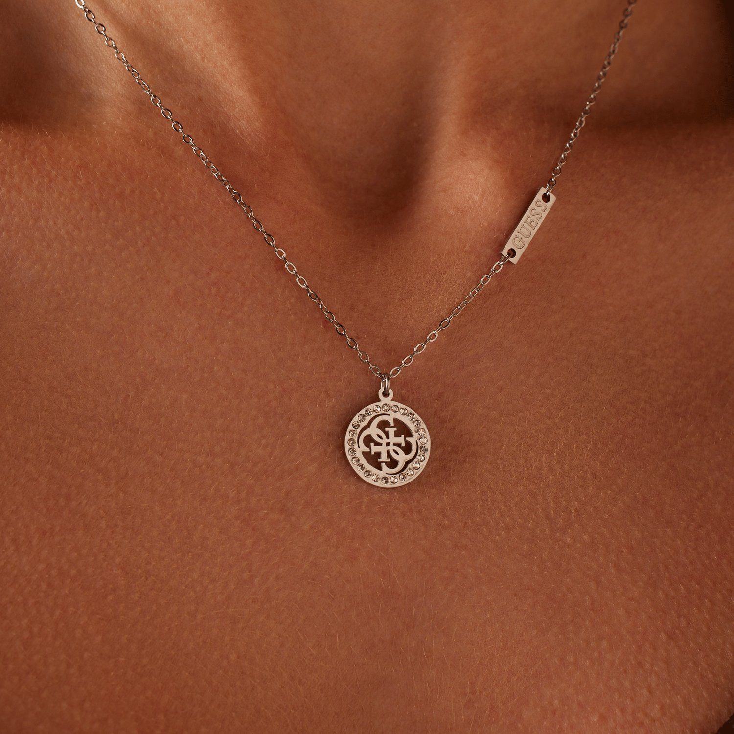Guess Kette mit Anhänger Halskette - Stahl - Silber - Kristall - Damen – Bild 2 von 5