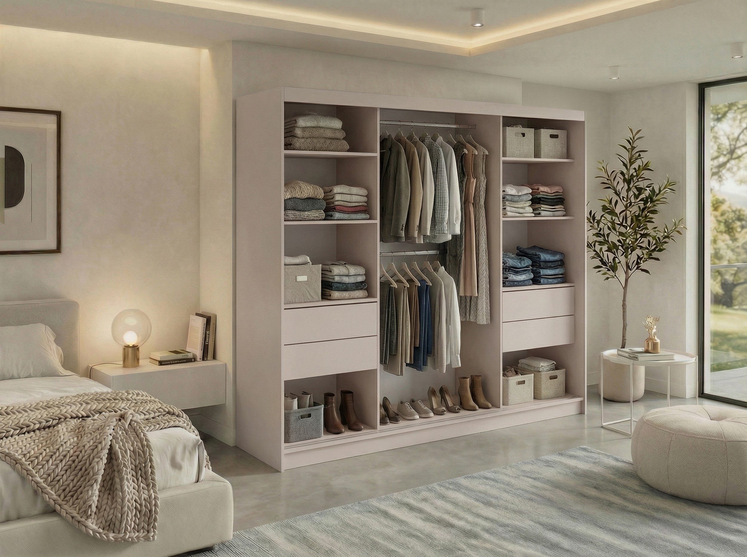 MKS MÖBEL Schiebetürenschrank VERONA 240 (mit Schubladen/ohne Schubladen, Spiegelschrank mit Kleiderstange) Schwebetürenschrank 240 cm, Kleiderschrank, modernes – Bild 4 von 5
