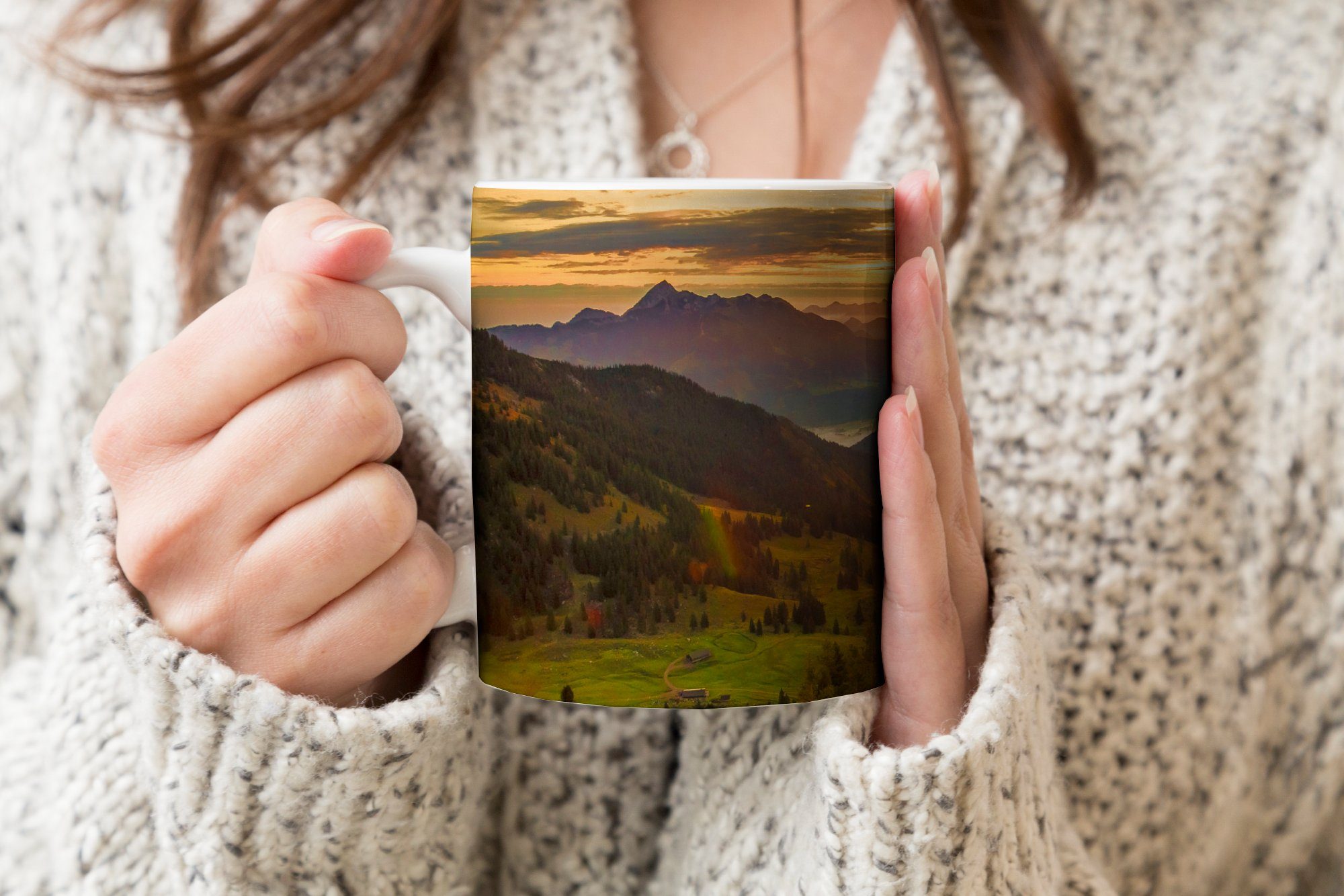 MuchoWow Tasse Alpen - Berg Keramik, Teetasse, Sonne, - Kaffeetassen, Geschenk Teetasse, Becher