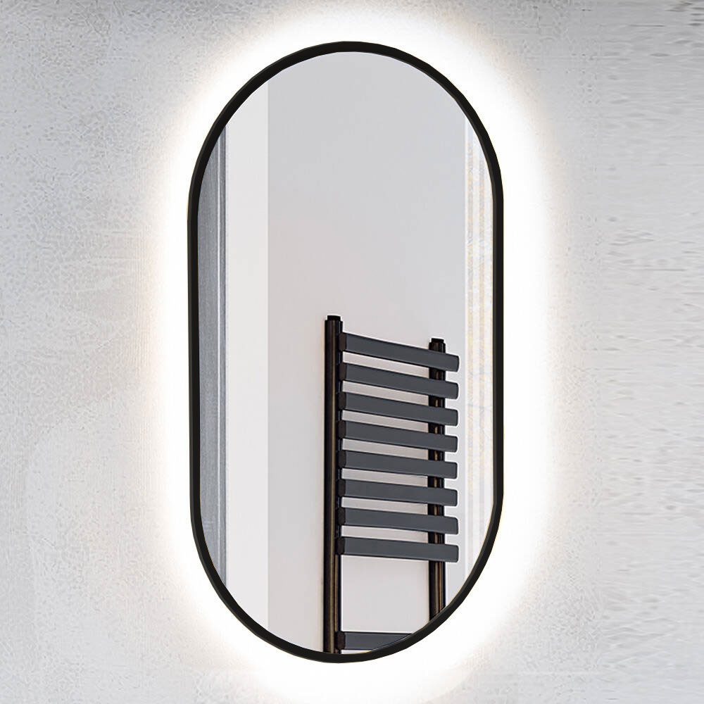 Lomadox Badspiegel ADELAIDE-56-BLACK, Badezimmer LED Spiegel, oval, in schwarz, B/H/T ca. 50/90/3,5 cm