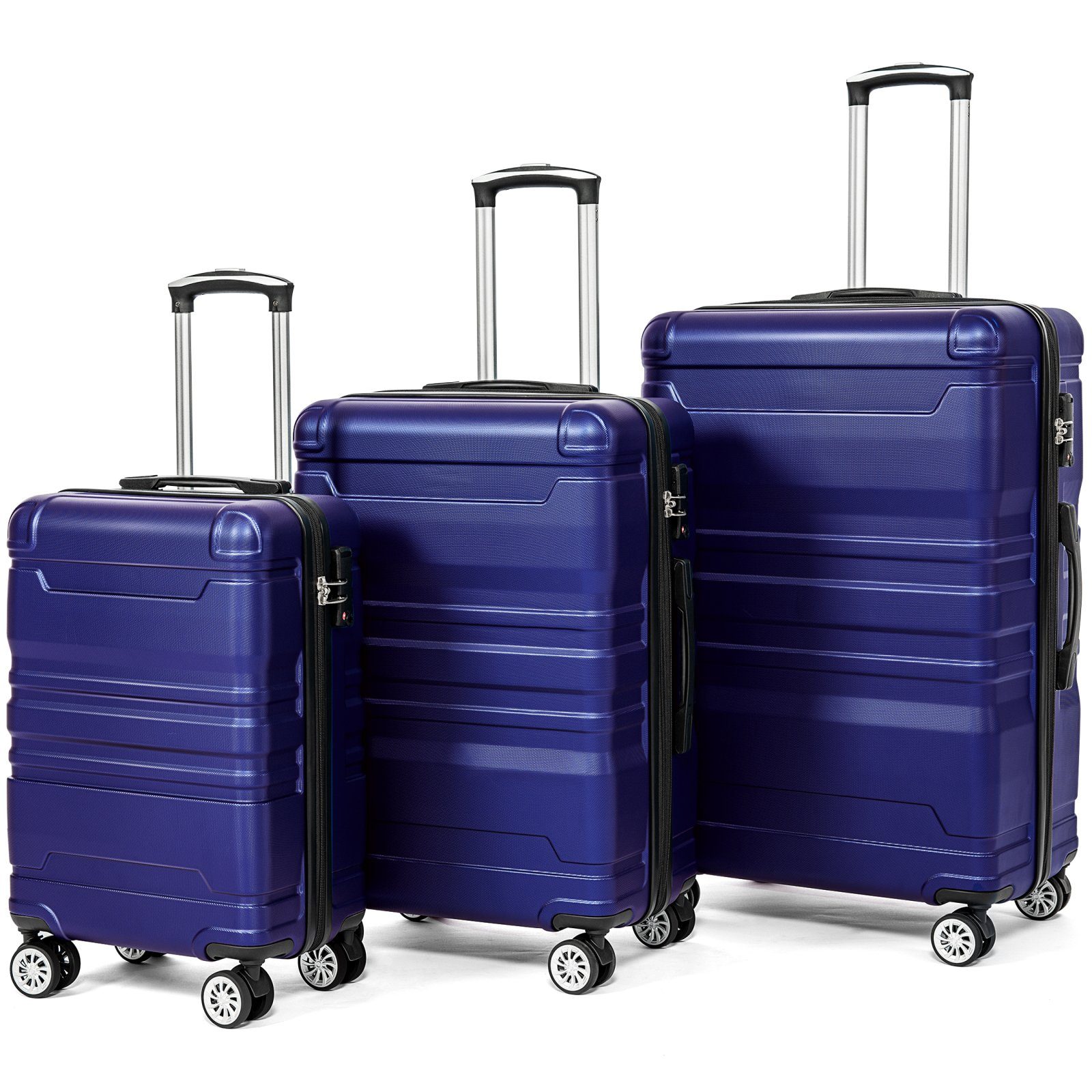 SEEZSSA Trolleyset Koffer Hochwertiges 3-teiliges Koffer-Set Hartschalen-Handgepäck, mit TSA-Schloss und Universalrad Blau