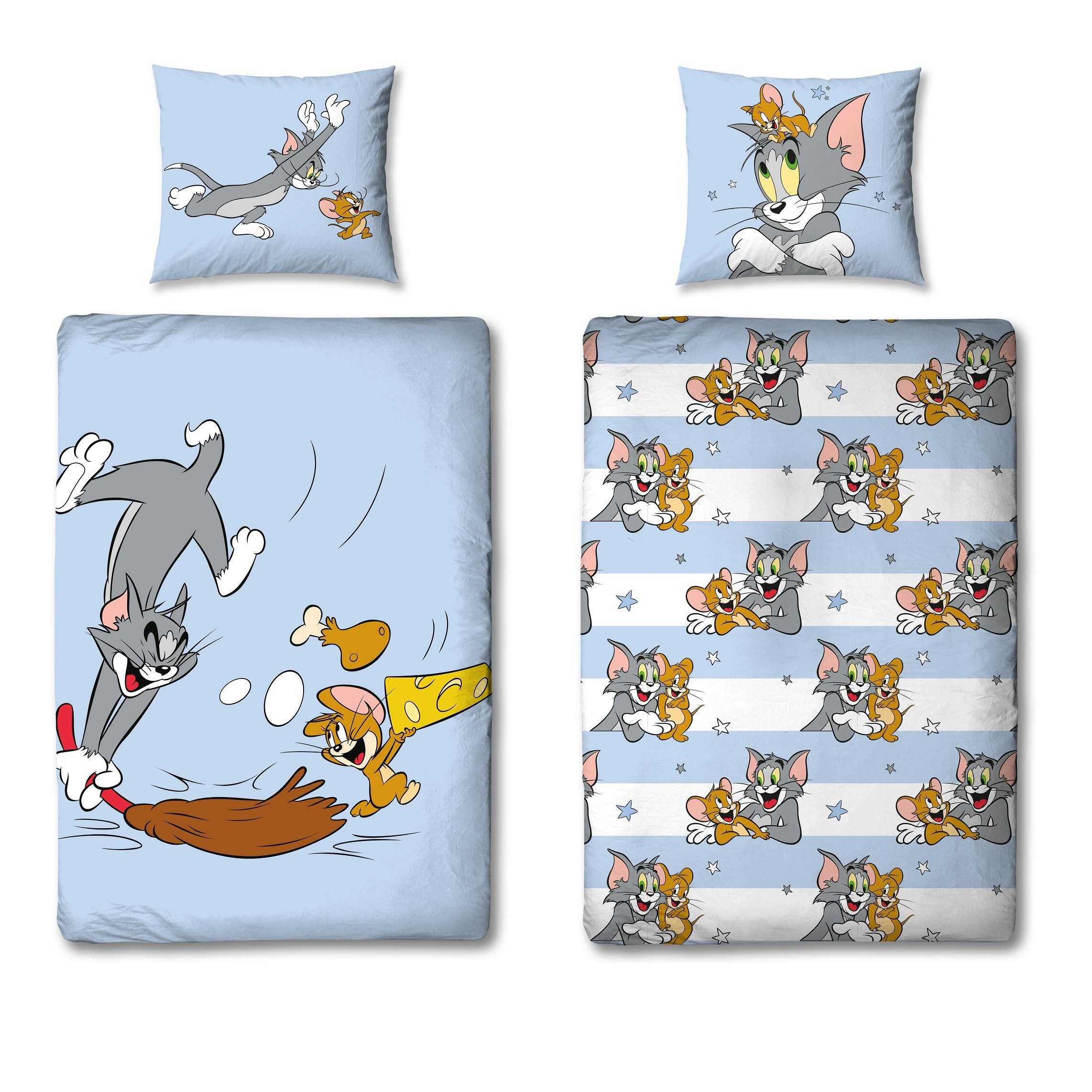 Familando Kinderbettwäsche Tom und Jerry "Mäusejagd" 135x200 + 80x80 cm aus 100% Baumwolle, Renforcé, 2 teilig, mit Wendemotiv auf Bettdecke und Kopfkissen – Bild 4 von 5
