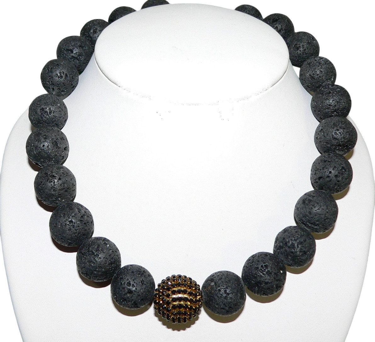 traumschmuck Statementkette 485x Halskette Kette Collier Lava Perlen PAVE Strass (Geschenk, Muttertag, Weihnachten, Geburtstag, Valentinstag, incl. Schmuckbox), handgefertigt, Made in Germany