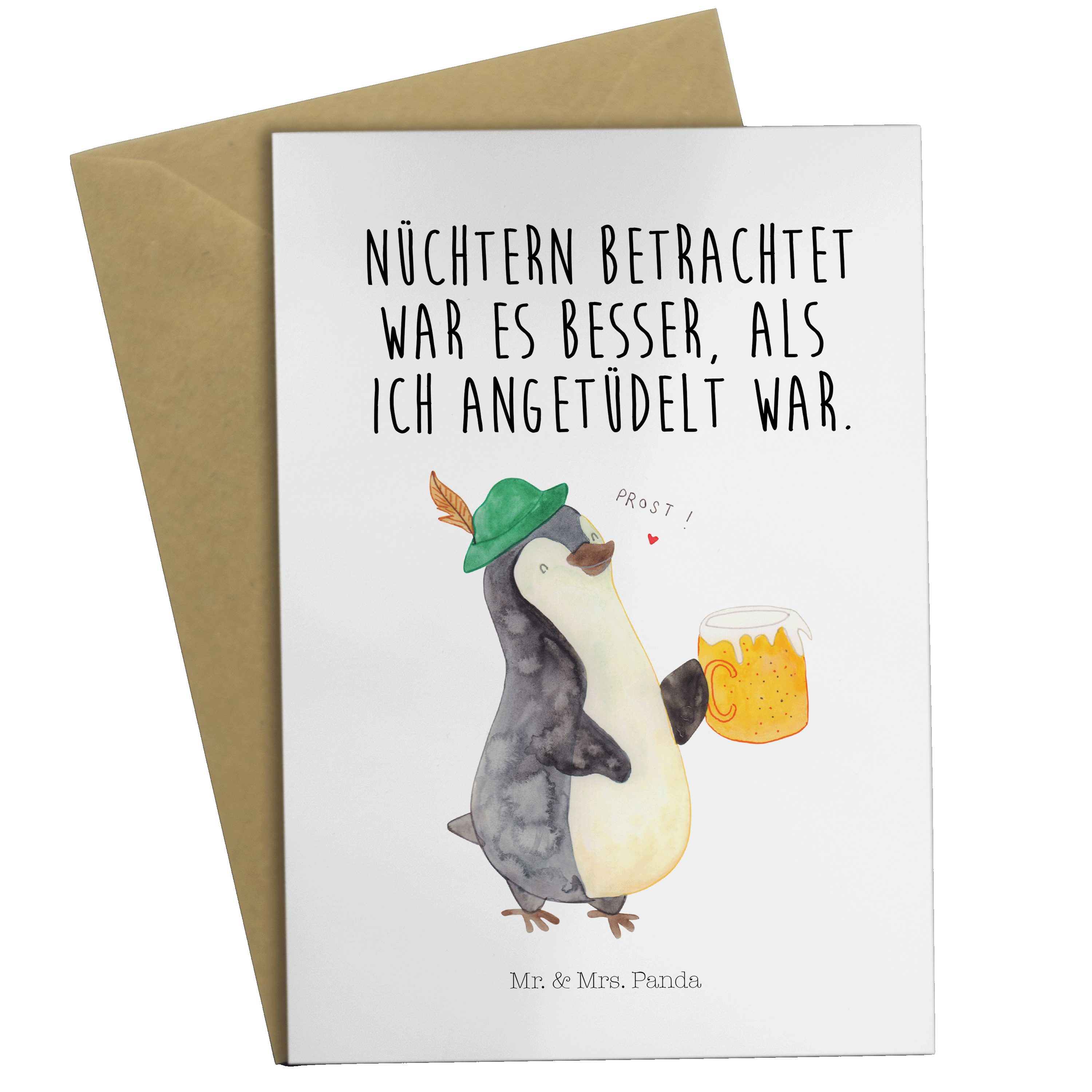 Mr. & Mrs. Panda Grußkarte Pinguin Bier - Weiß - Geschenk, Karte, Oktoberfest, Feierabend, Bierc