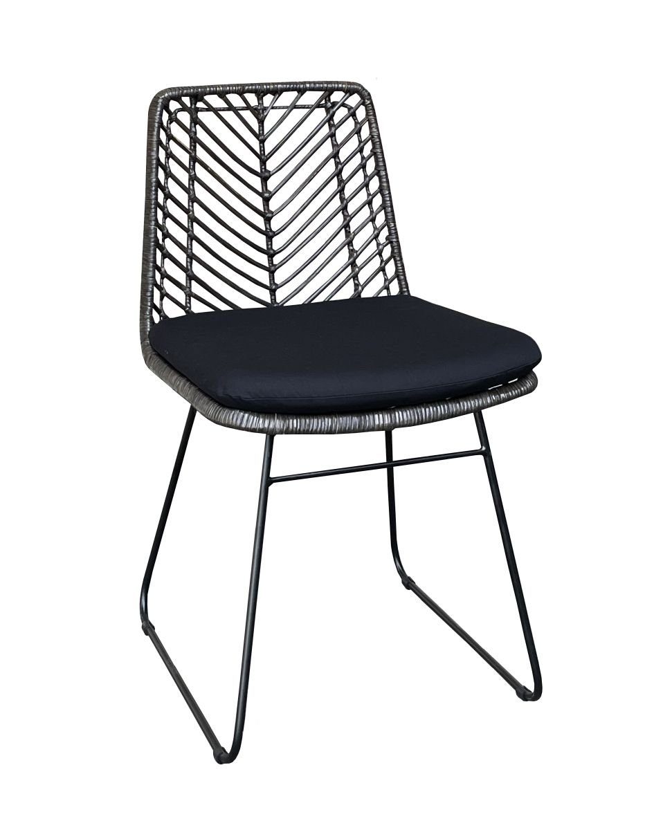 WOLFMÖBEL Küchenstuhl (45x53x80 cm (L x B x H), Eisenstuhl mit Rattan und Kissen schwarz