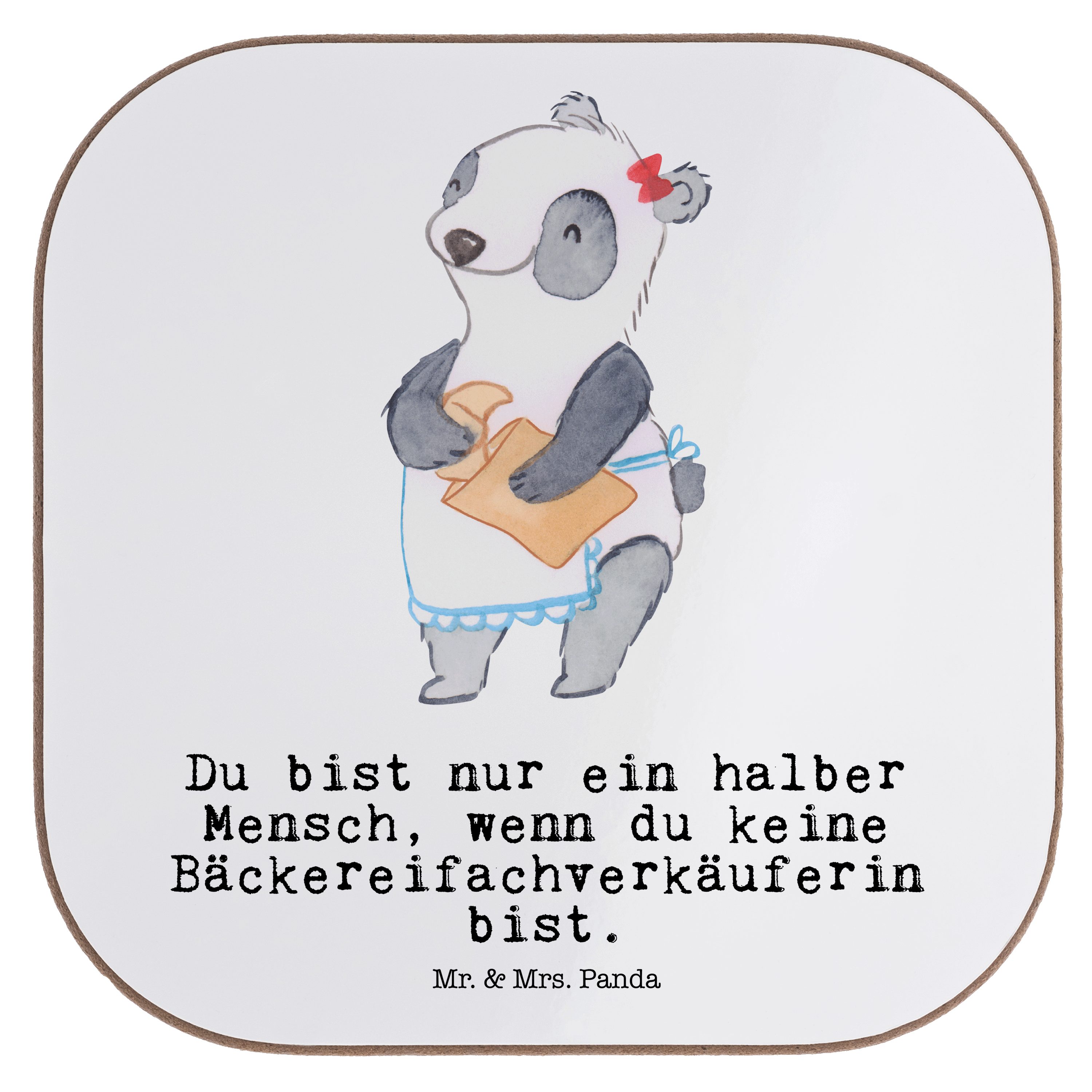 - & B, Getränkeuntersetzer Panda mit 1-tlg. Mrs. Bäckereifachverkäuferin - Mr. Brotmanufaktur, Herz Geschenk, Weiß