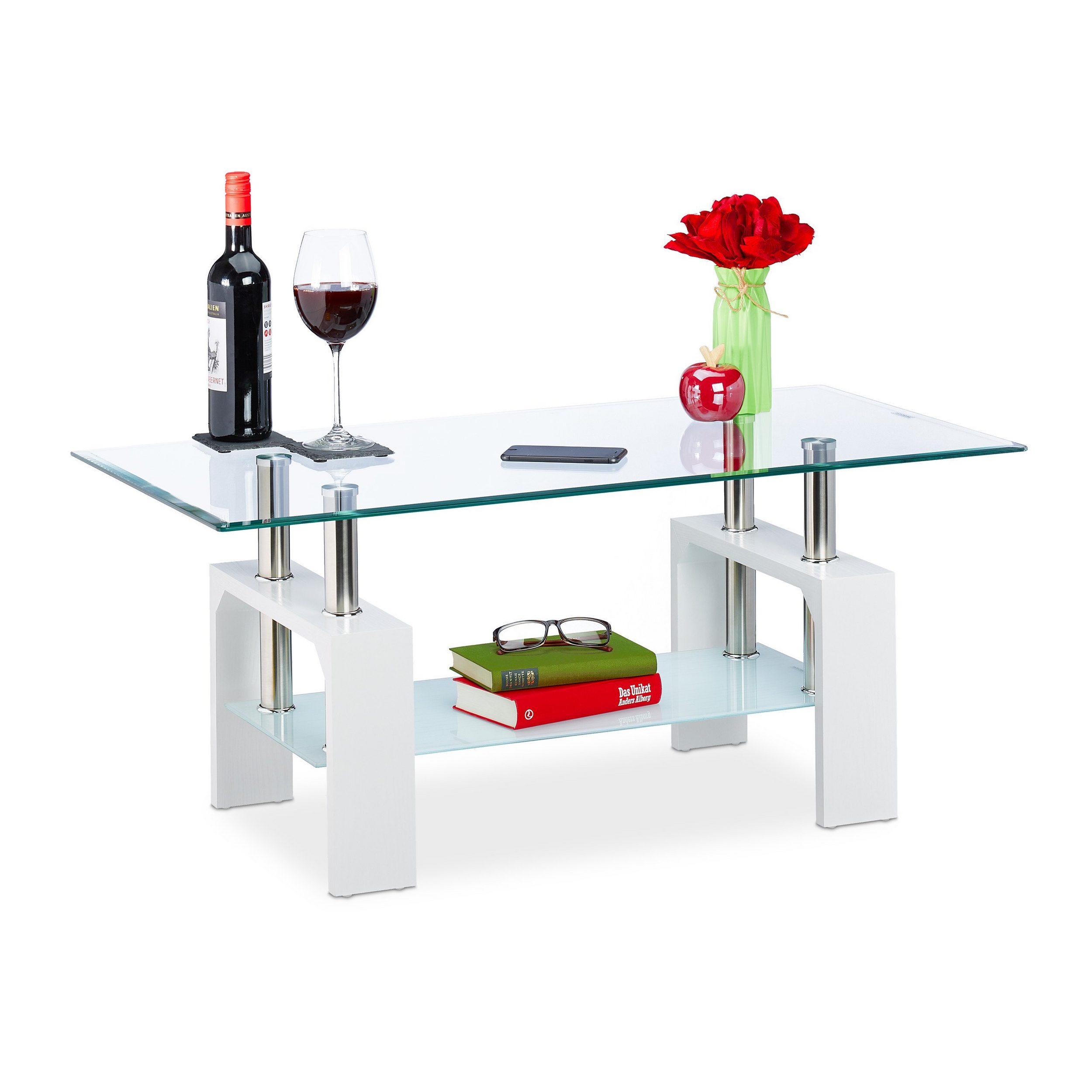Couchtisch GLAS & Holzoptik WEISS von RELAXDAYS - RELAXDAYS