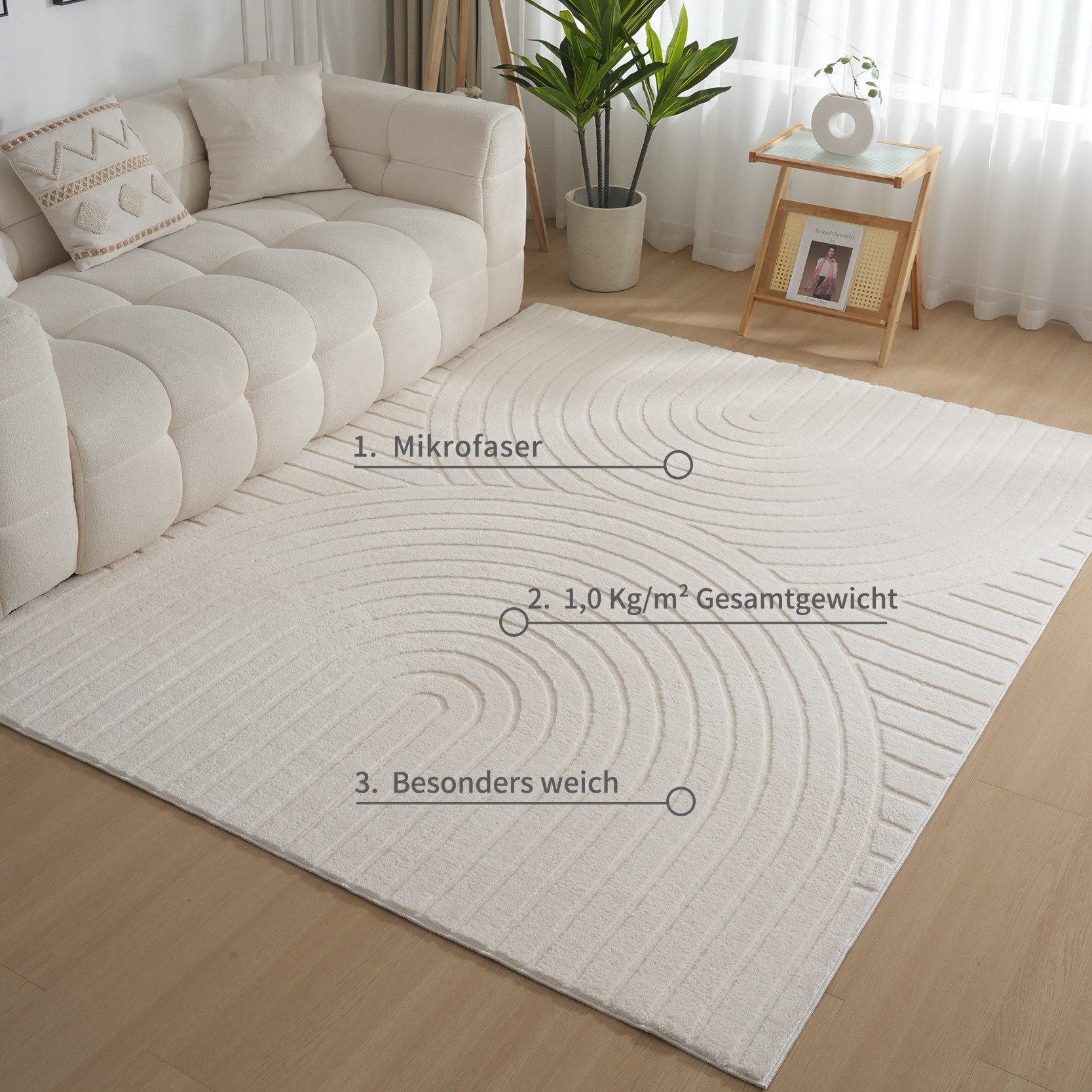 OTTO home Teppich Cali Regenbogen, Hoch-Tief-Effekt, rechteckig, Höhe: 15 mm, Uni-Farben, flauschig, waschbar, Wohnzimmer, Schlafzimmer