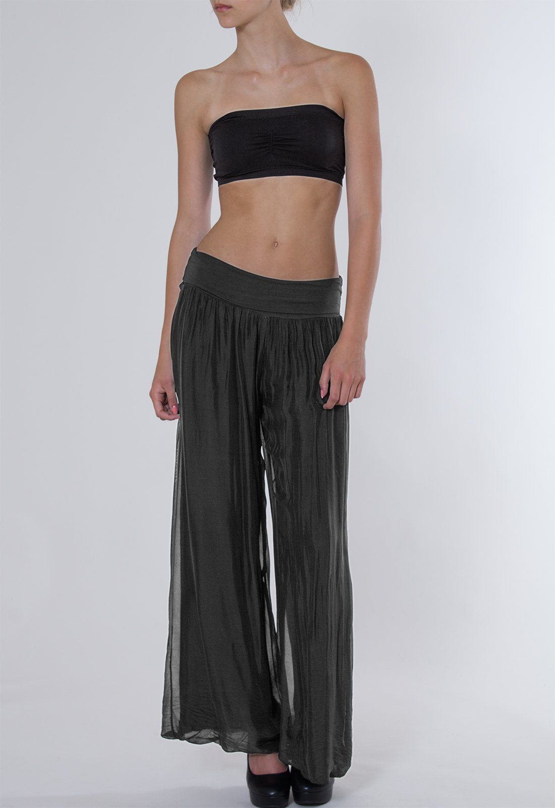Caspar Palazzohose KHS010 elegante Damen Hose mit Seidenanteil Mit blickdichter Innenhose & hohem, figurfreundlichem Stretch Bund