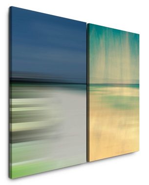 Sinus Art Leinwandbild 2 Bilder je 60x90cm Horizont Nebel Abstrakt Strand Gold Minimal Himmel