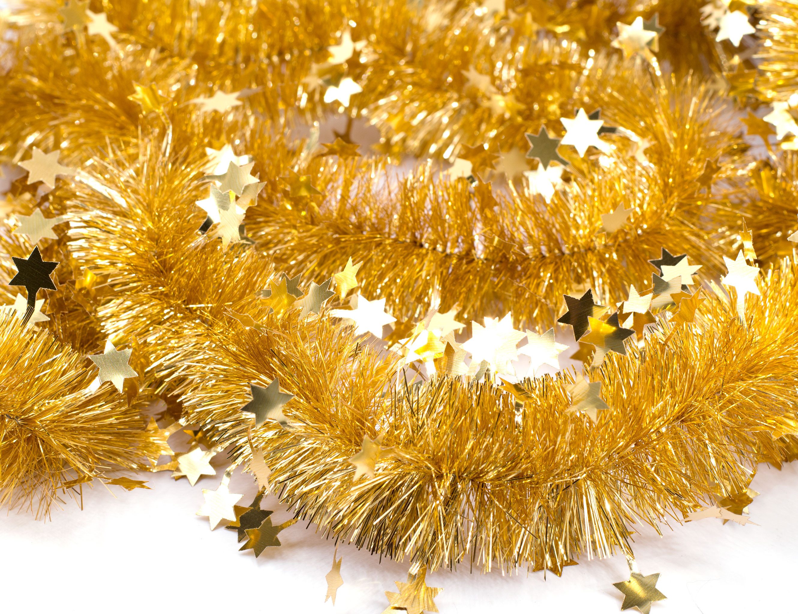 Creativery Girlanden, Weihnachtsgirlande Lametta 8cm x 3m inkl. kleine Sterne Gold