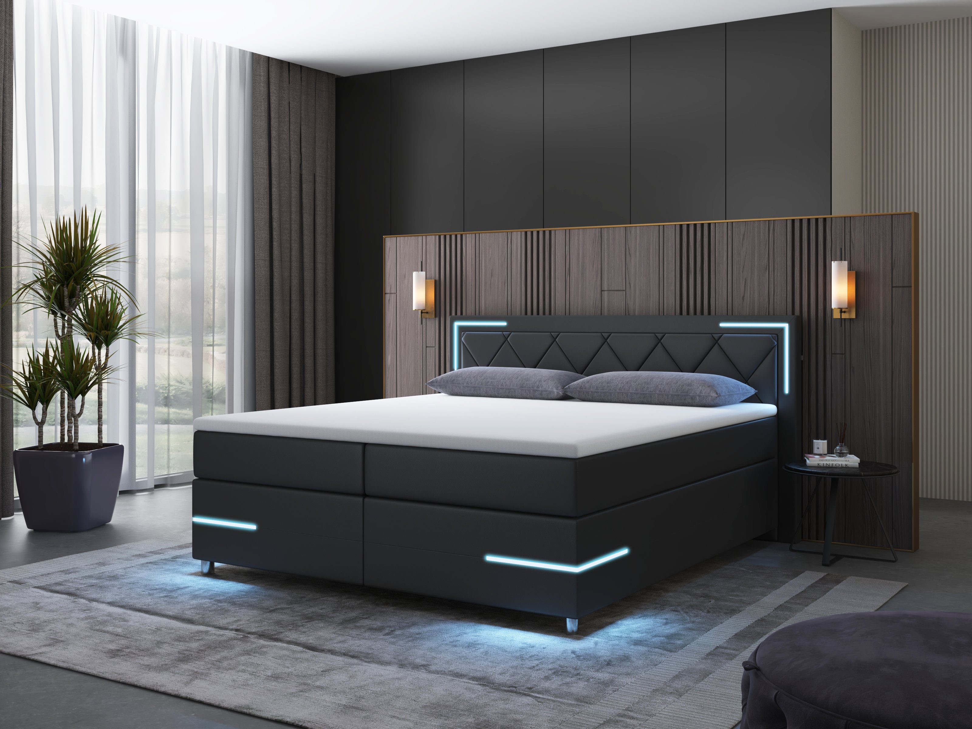 wonello Boxspringbett Arizona, mit LED Beleuchtung günstig online kaufen