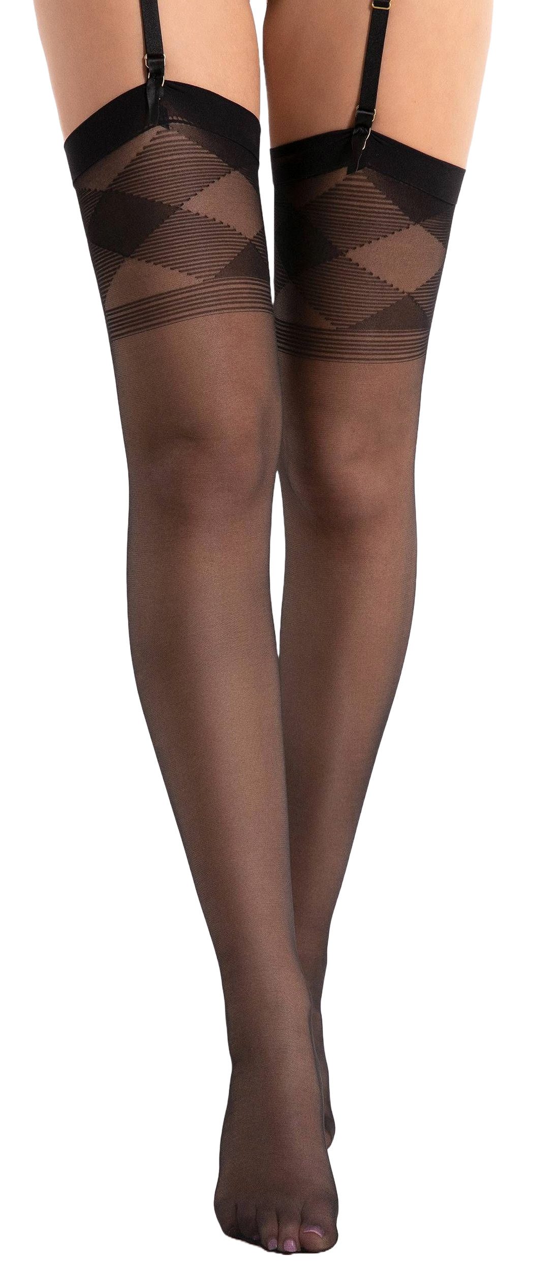 Fiore Strapsstrümpfe Sensual (Packung, 1 Paar) elegante Strapsstümpfe DEN20 mit geometrischem Muster