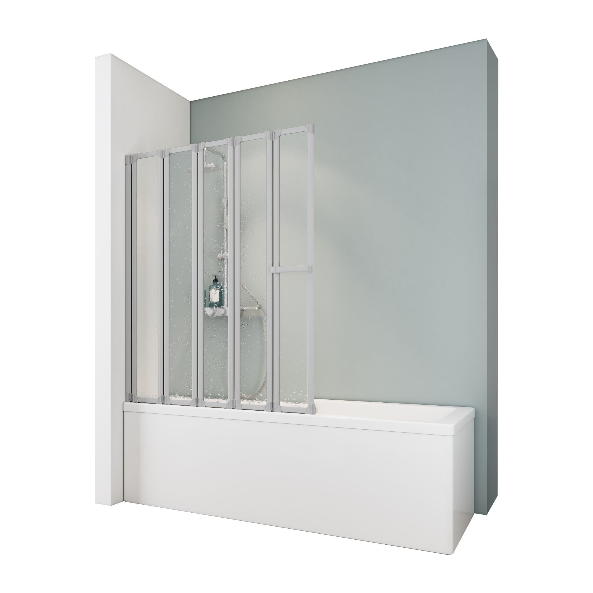 Schulte Badewannenfaltwand Komfort, Kunstglas, (5 tlg), 115x140 cm, mit Handtuchhalter, Tropfen Dekor, Alu-Natur