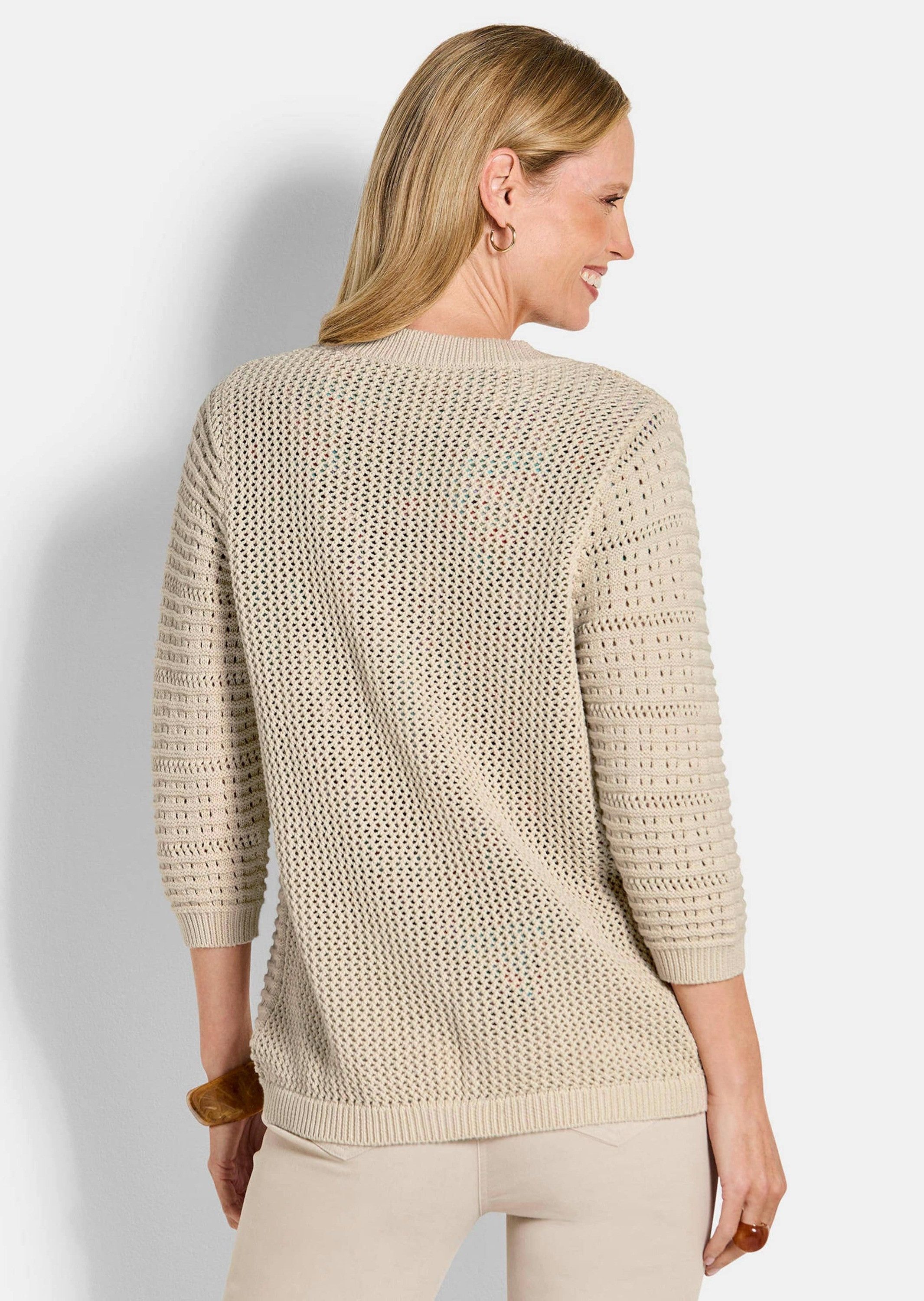 GOLDNER Strickjacke Elegante Strickjacke mit Rippenblende Strukturjacke mit Rundhals, Knopfverschluss und Langarm