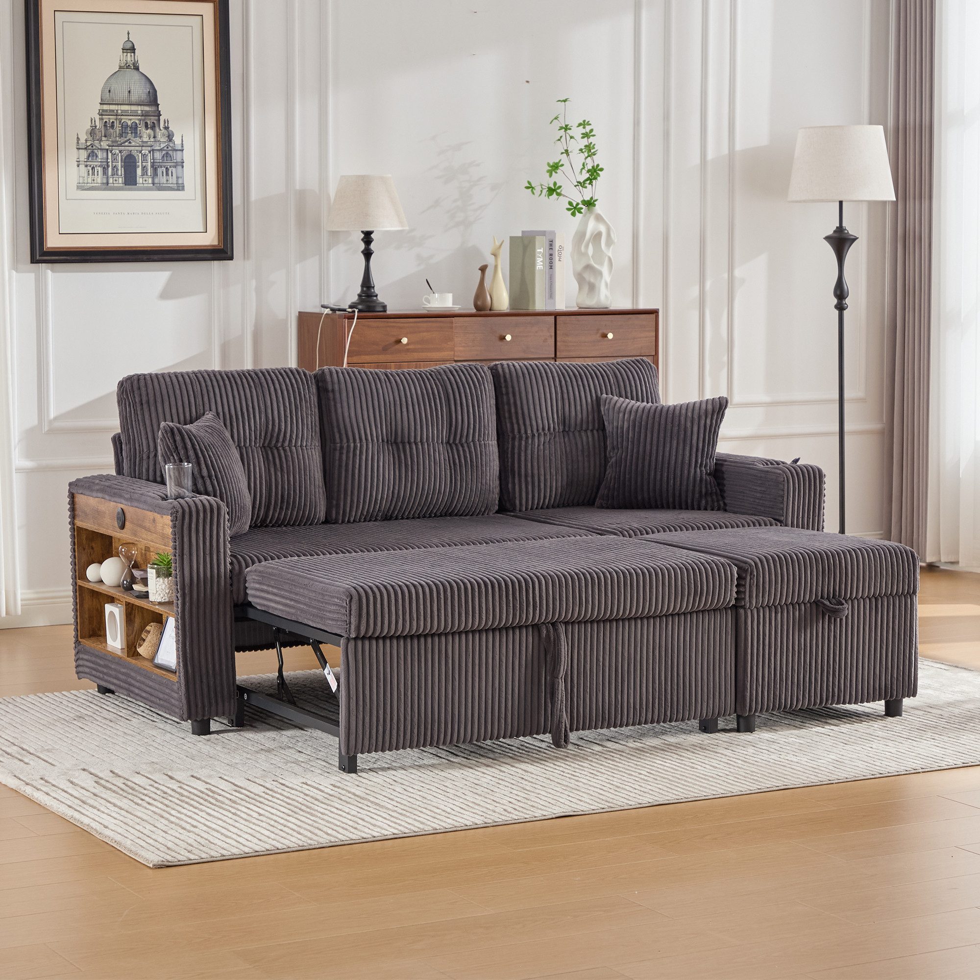 TavilaEcon Ecksofa Mehrfunktionales Cord-Sofa mit Stauraum & Ausziehbett, 1 günstig online kaufen