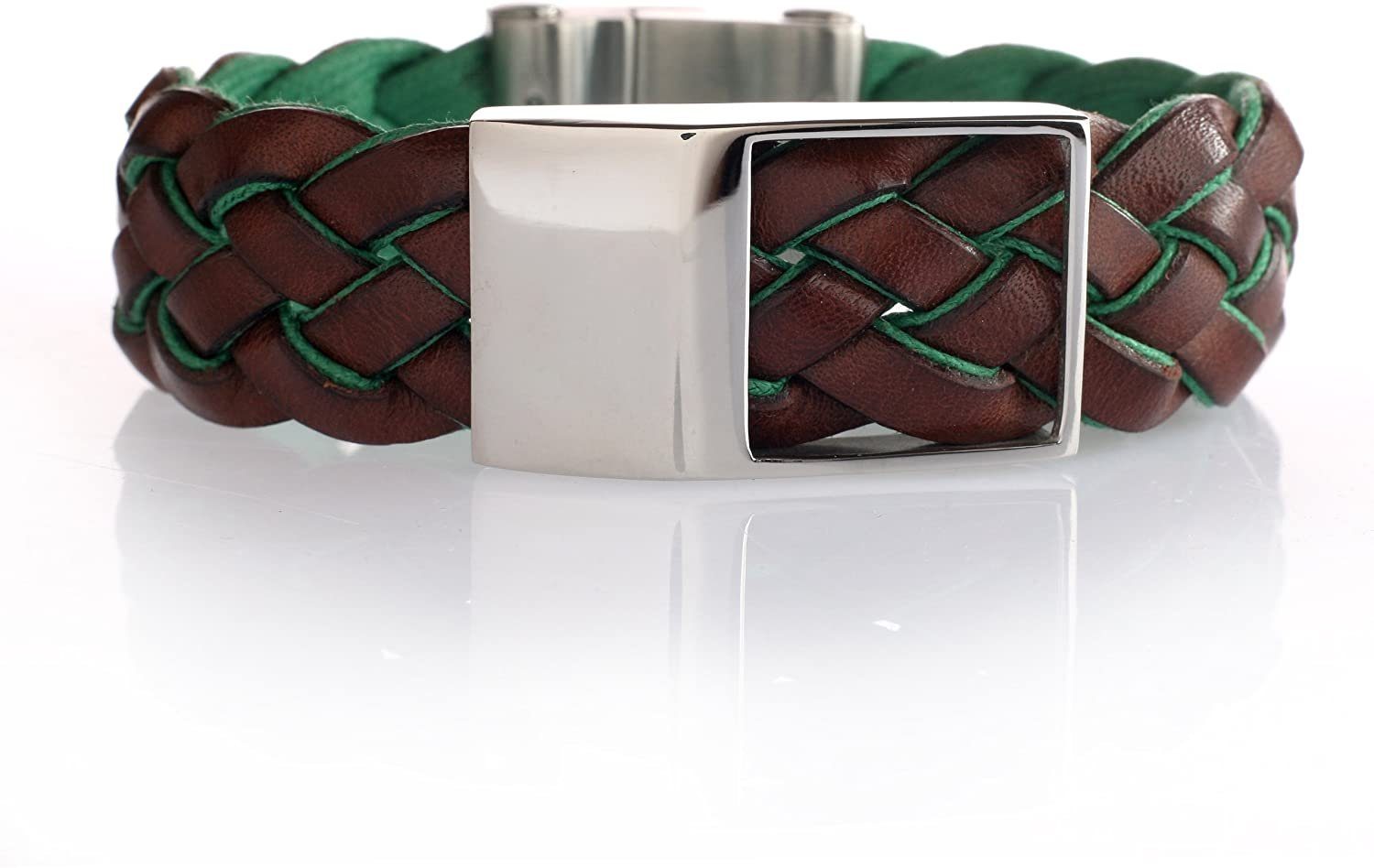 Braun Armband - Grün und Breite Platte Karisma Karisma Lederarmband - Unisex 20mm Farbe mit BG174.10.BW.GR-22cm Leder